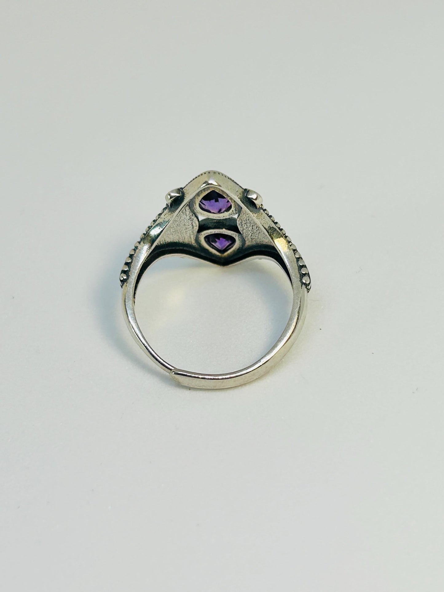 Corset Ring with 2 Amethyst Gemstones • 925 Sterling Silver • Adjustable • Gift Box