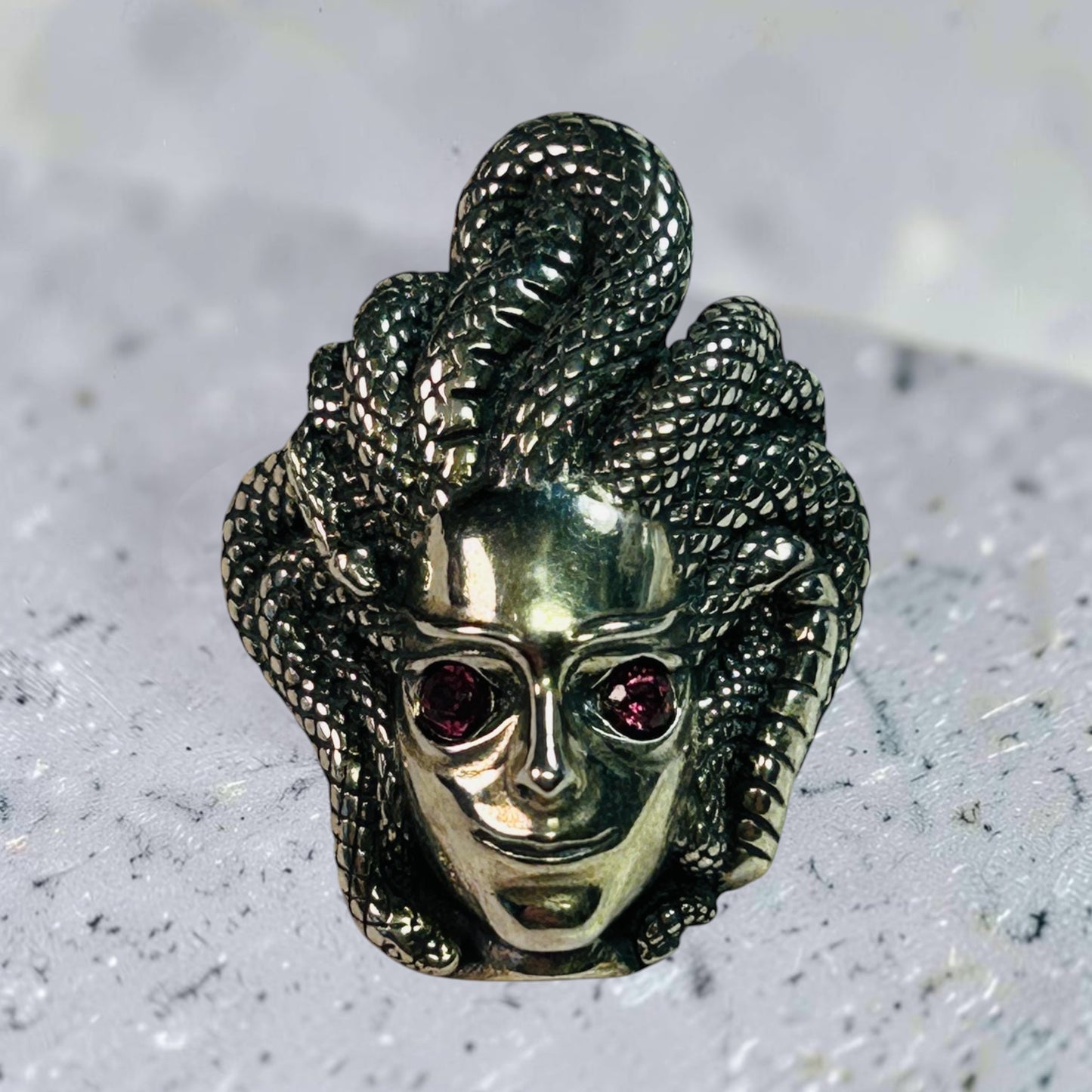 Medusa Pendant with Garnet Gemstones • 925 Sterling Silver • Gift Box