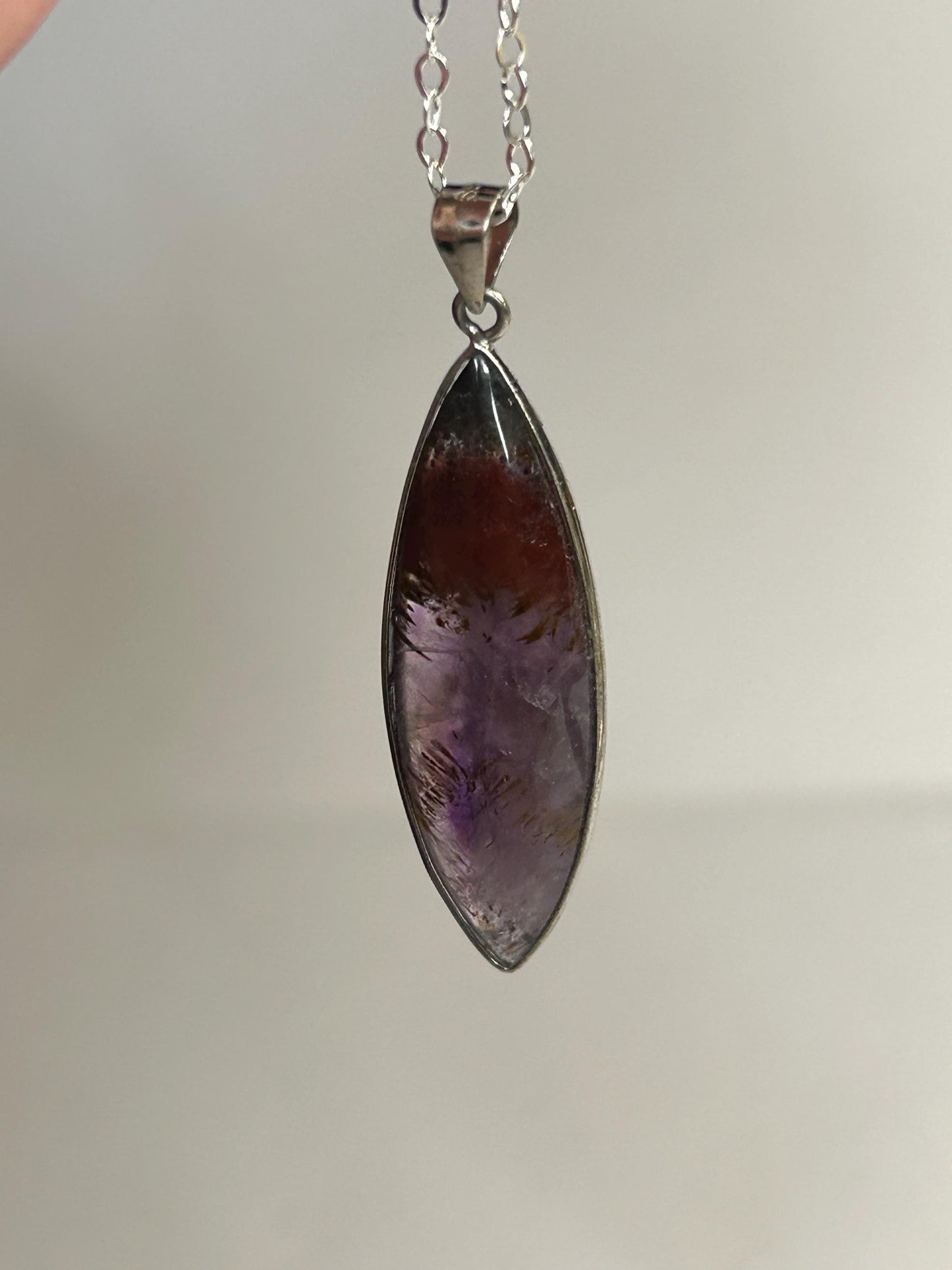 925 Silver Cacoxenite Amethyst Pendant • Marquise Cut • With Gift box
