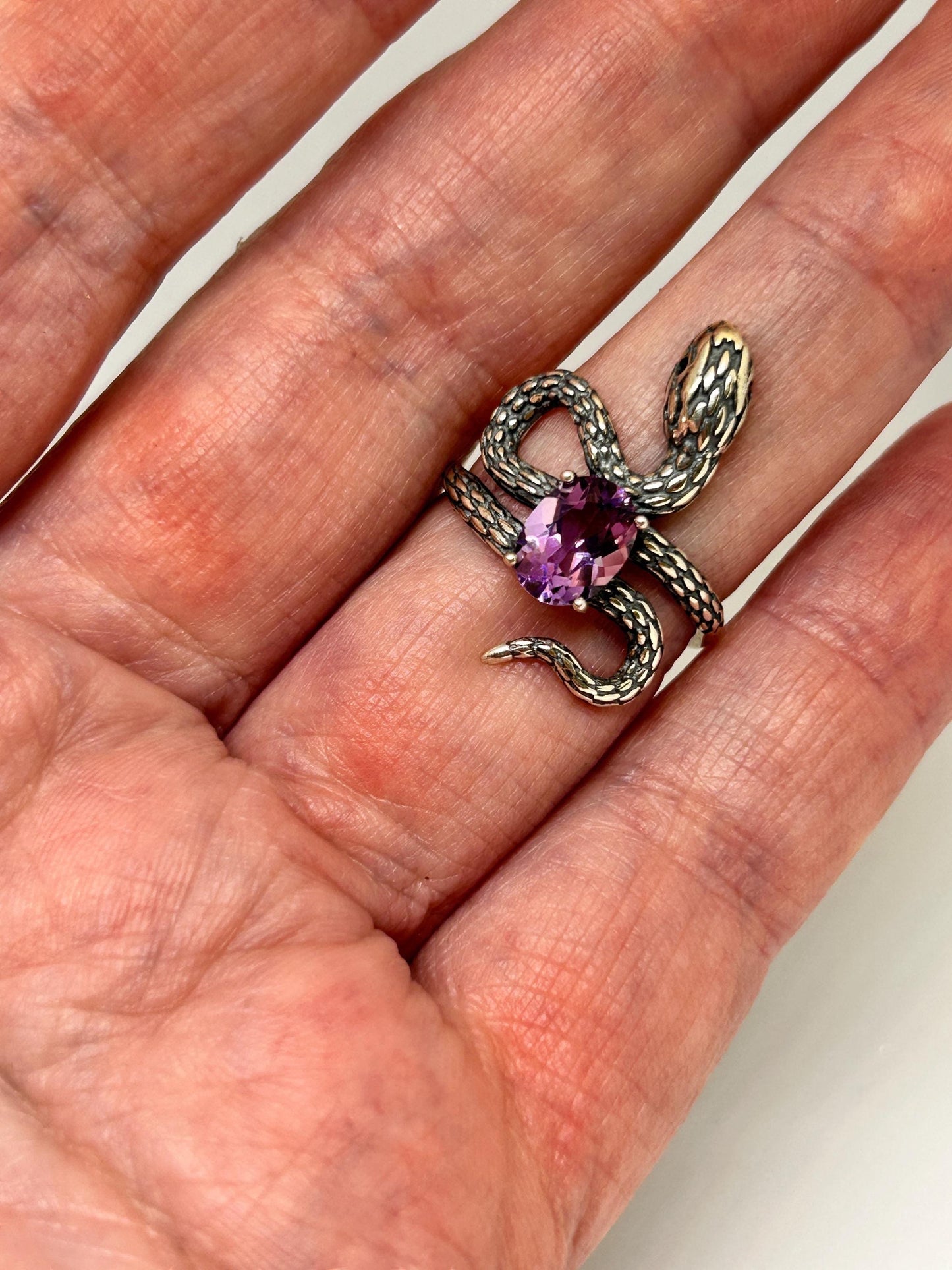 Snake Ring with Amethyst Gemstone • 925 Sterling Silver • Adjustable • Gift Box