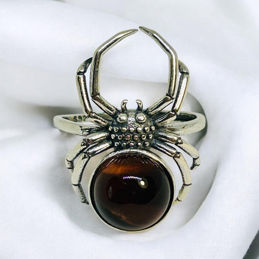 925 Spider Ring With Red Tigers Eye Gemstone - Sterling Silver - Supplied In Gift Box