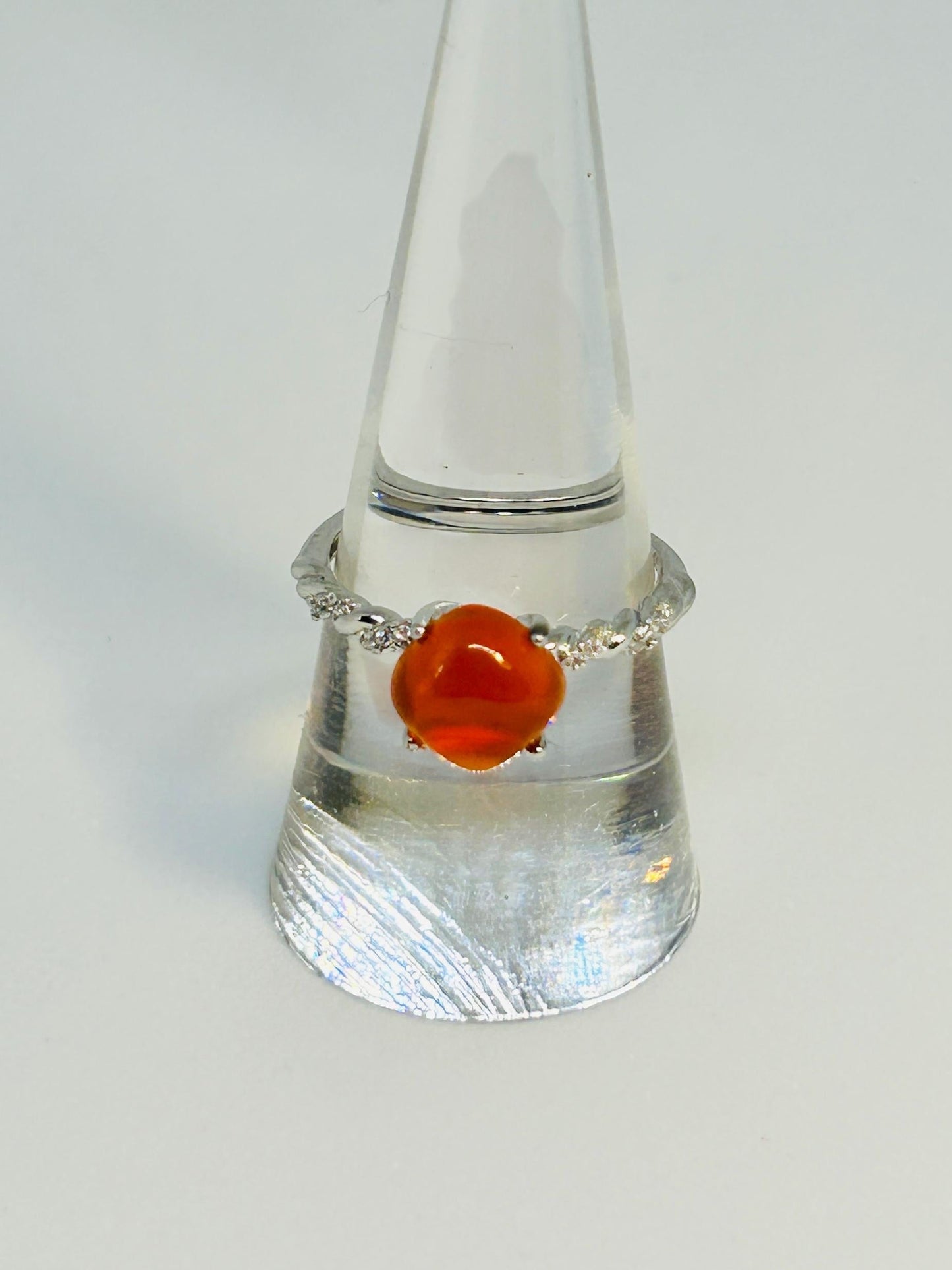 Dainty Stacking Ring with Orange Agate & CZ Accents • 925 Sterling Silver • Adjustable • Gift Box