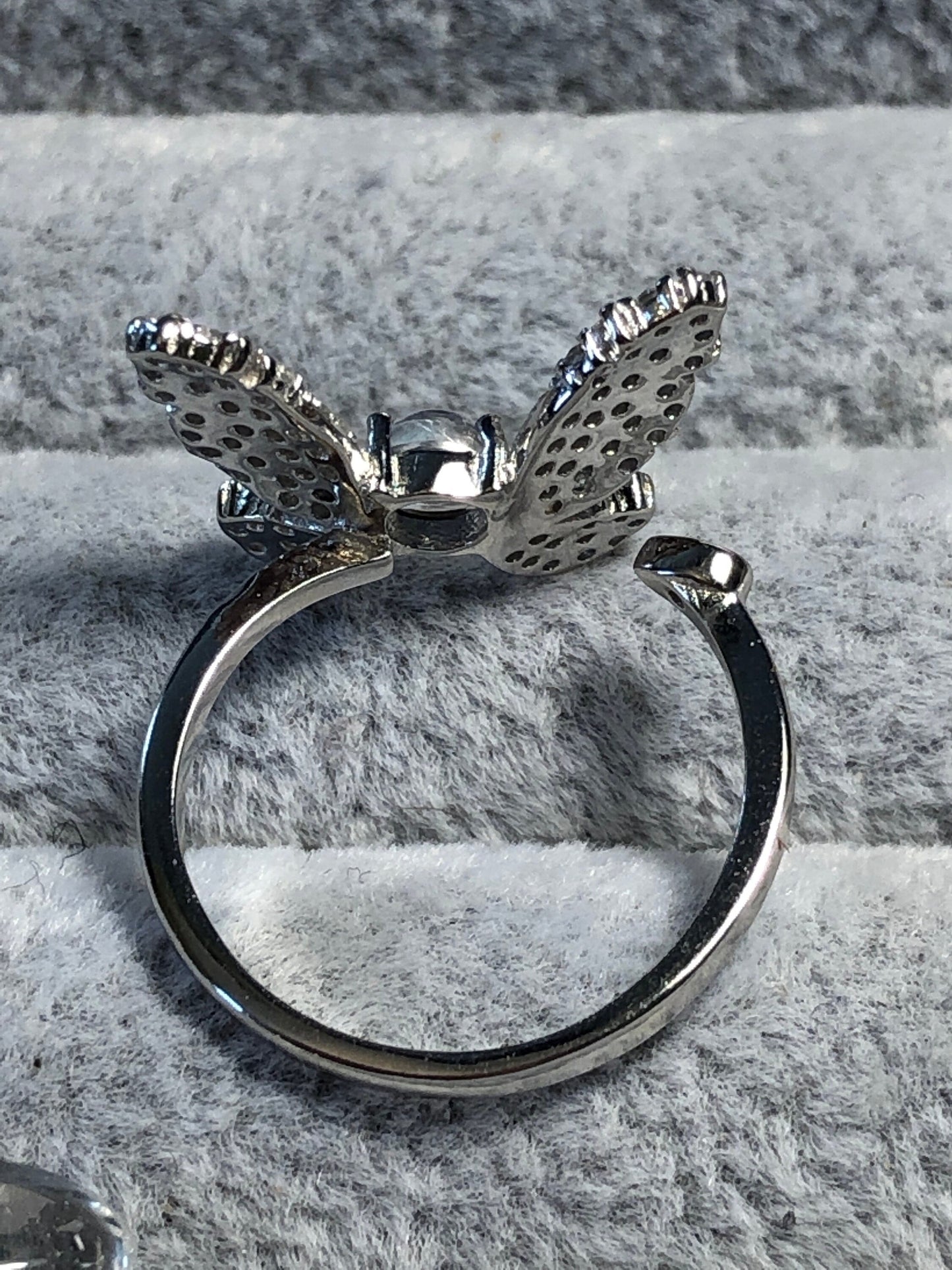Butterfly Ring with Moonstone & CZ Gemstones • 925 Sterling Silver • Adjustable • Gift Box