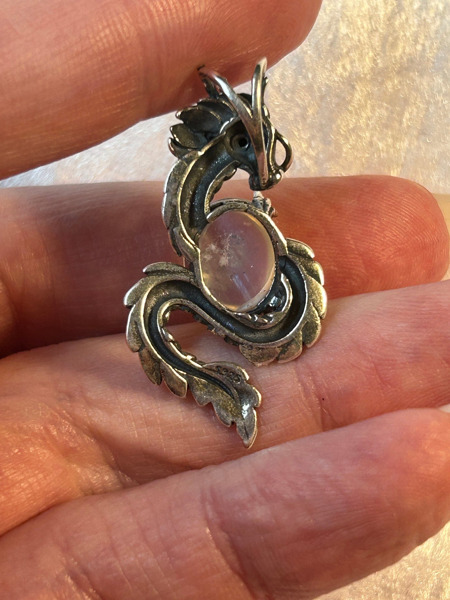 Dragon Pendant Made of 925 Silver With Labradorite Crystal Gemstone - Supplied In Gift Box