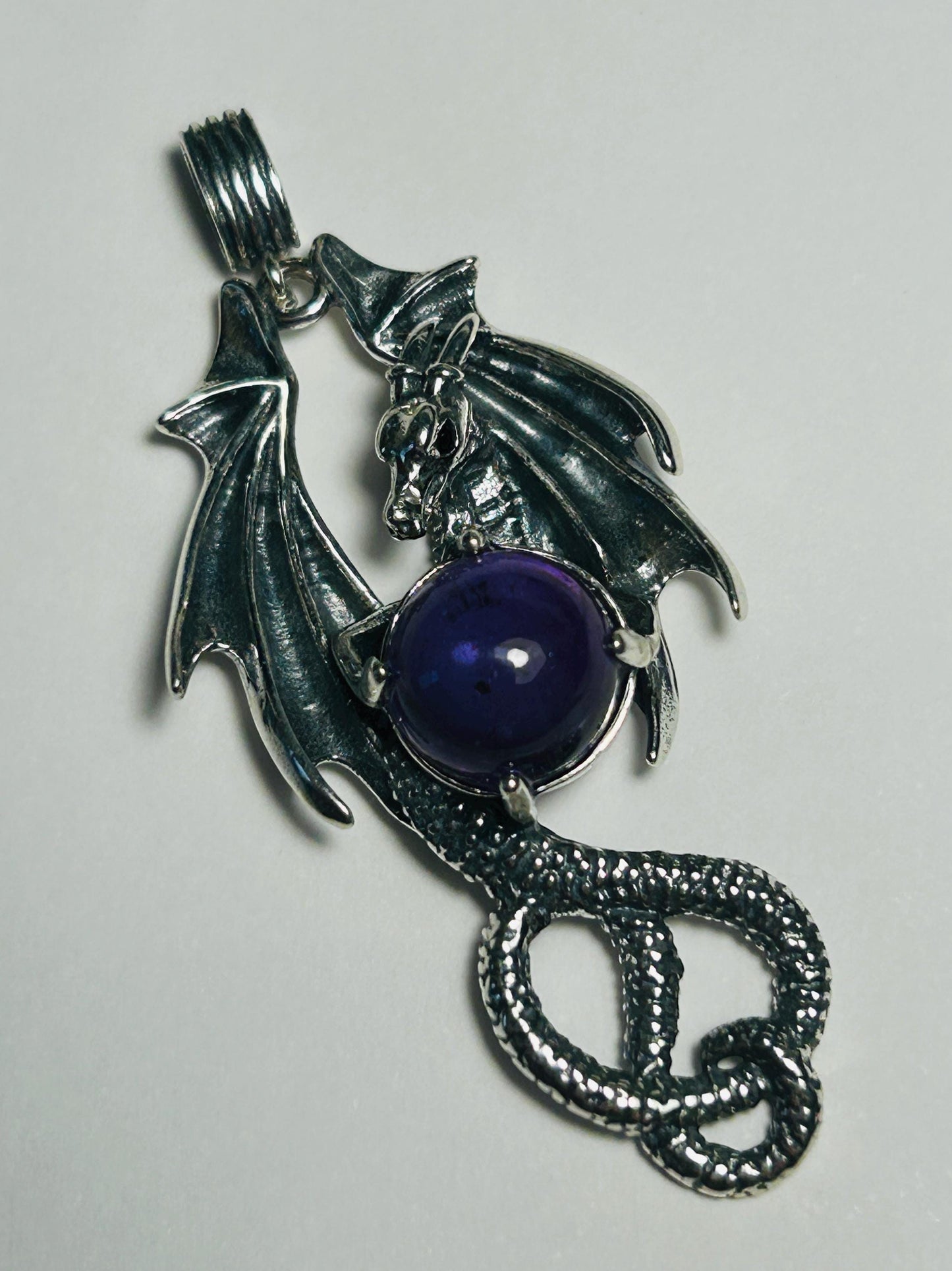 Dragon Pendant with Amethyst Gemstone • 925 Sterling Silver • Gift Box