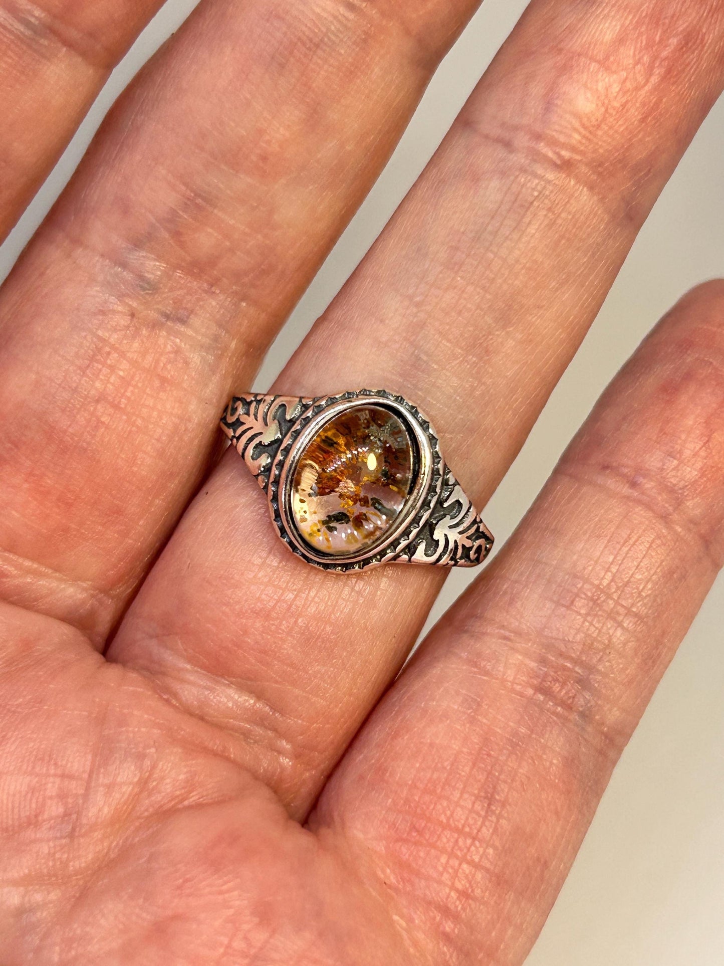 Oval Crystal Ring with Garden Quartz Gemstone • 925 Sterling Silver • Adjustable • Gift Box