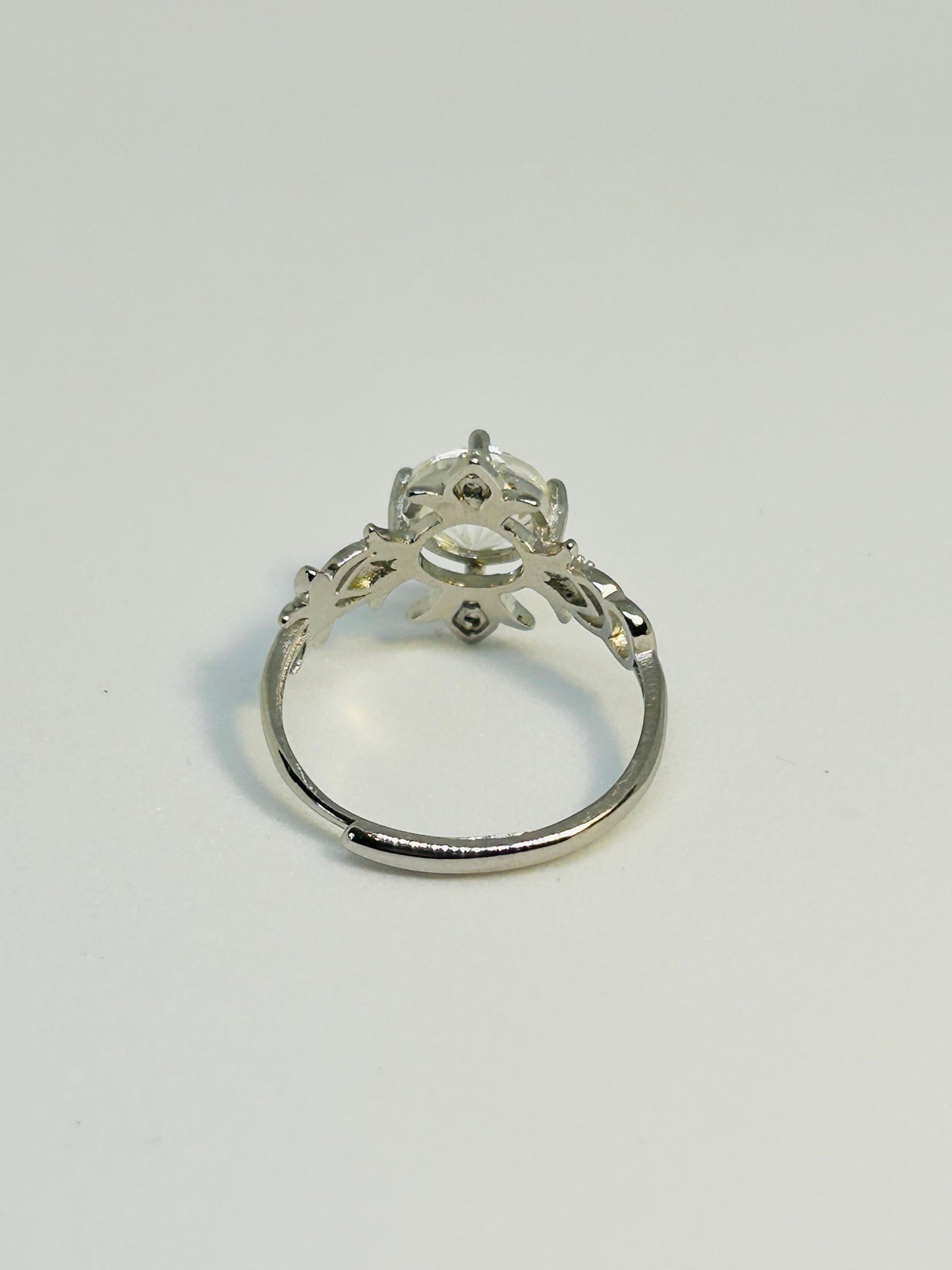 Fleur De Lys Ring with Clear Quartz Gemstone & CZ Accents • 925 Sterling Silver • Adjustable • Gift Box