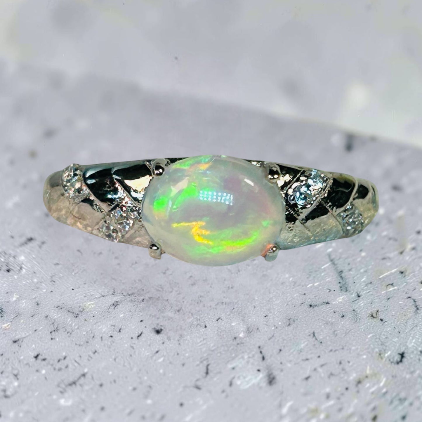 Rainbow Opal Ring • 925 Sterling Silver • Adjustable • Gift Box