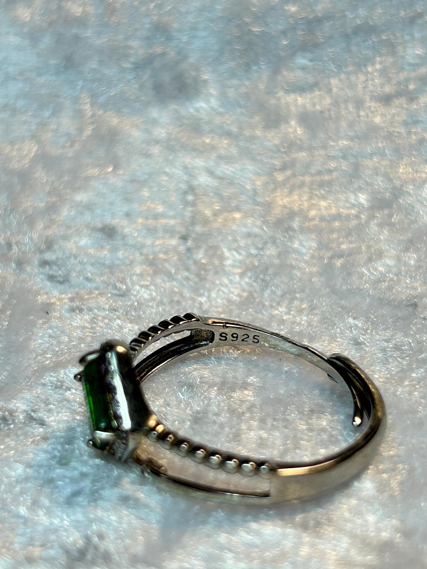 Chrome Diopside Ring with CZ Accents • 925 Sterling Silver • Adjustable • Gift Box