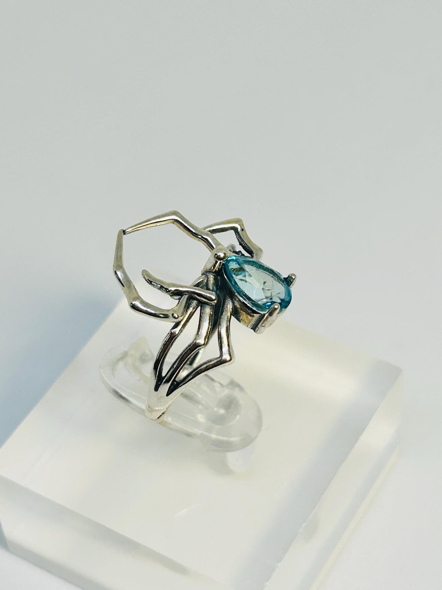 Spider Ring with Blue Topaz Gemstone • 925 Sterling Silver • Adjustable • Gift Box