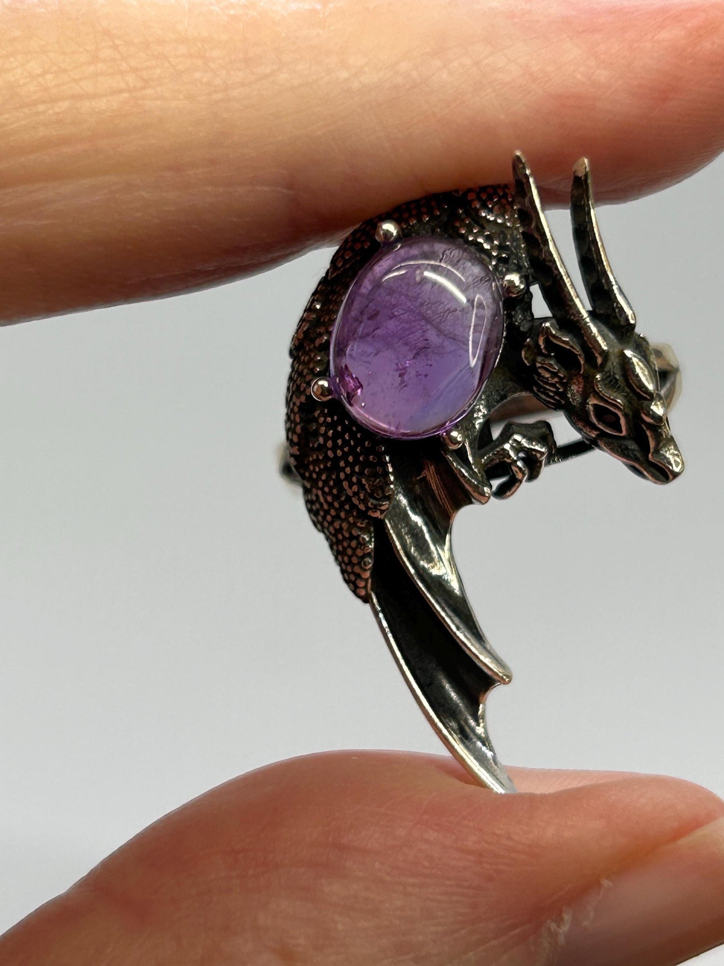 Dragon Ring with Amethyst • 925 Sterling Silver • Goth Witch Jewellery • Adjustable • Gift Box