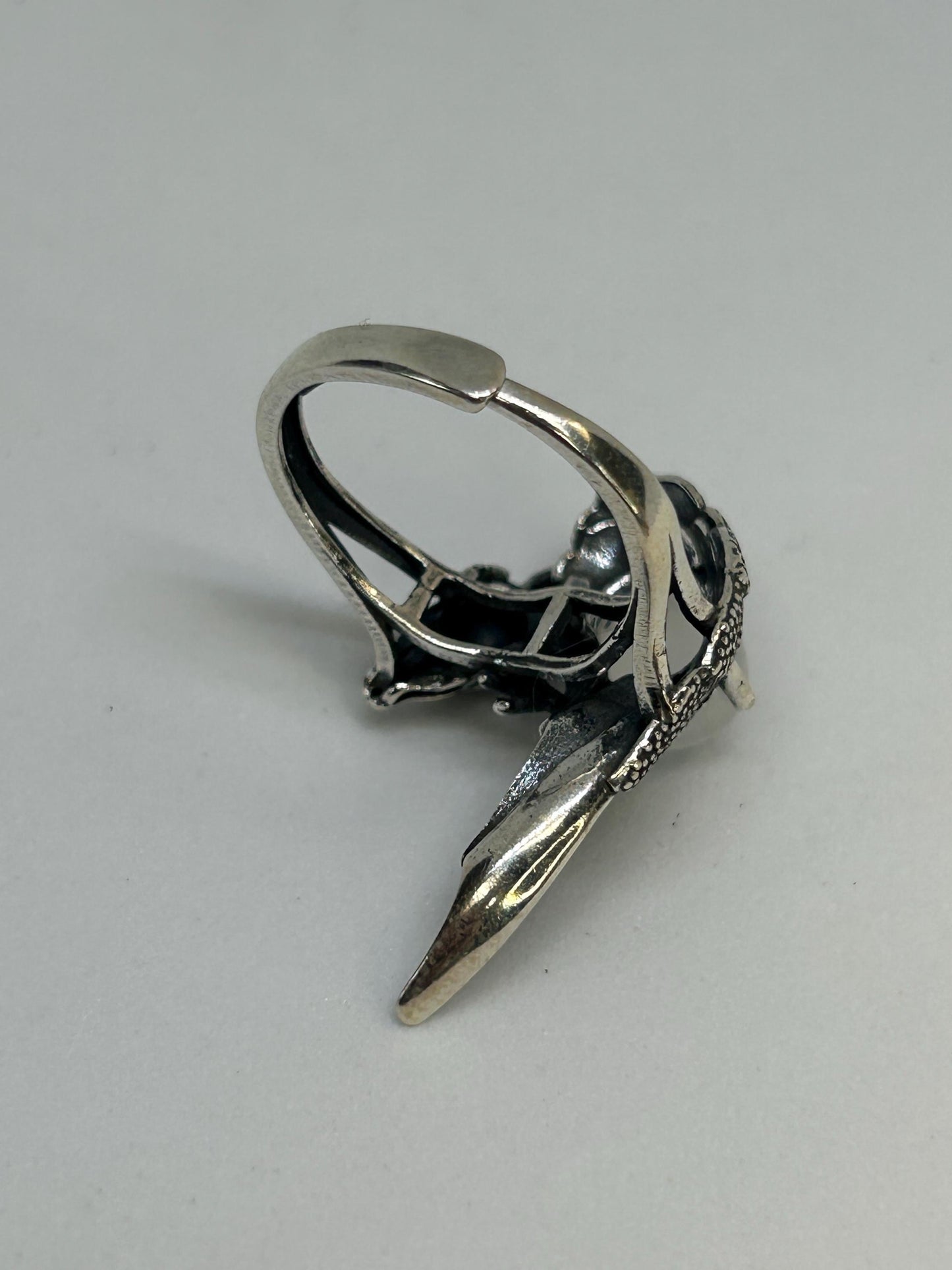 Dragon Ring with Rainbow Moonstone Gemstone • 925 Sterling Silver • Adjustable Size • Gift Box