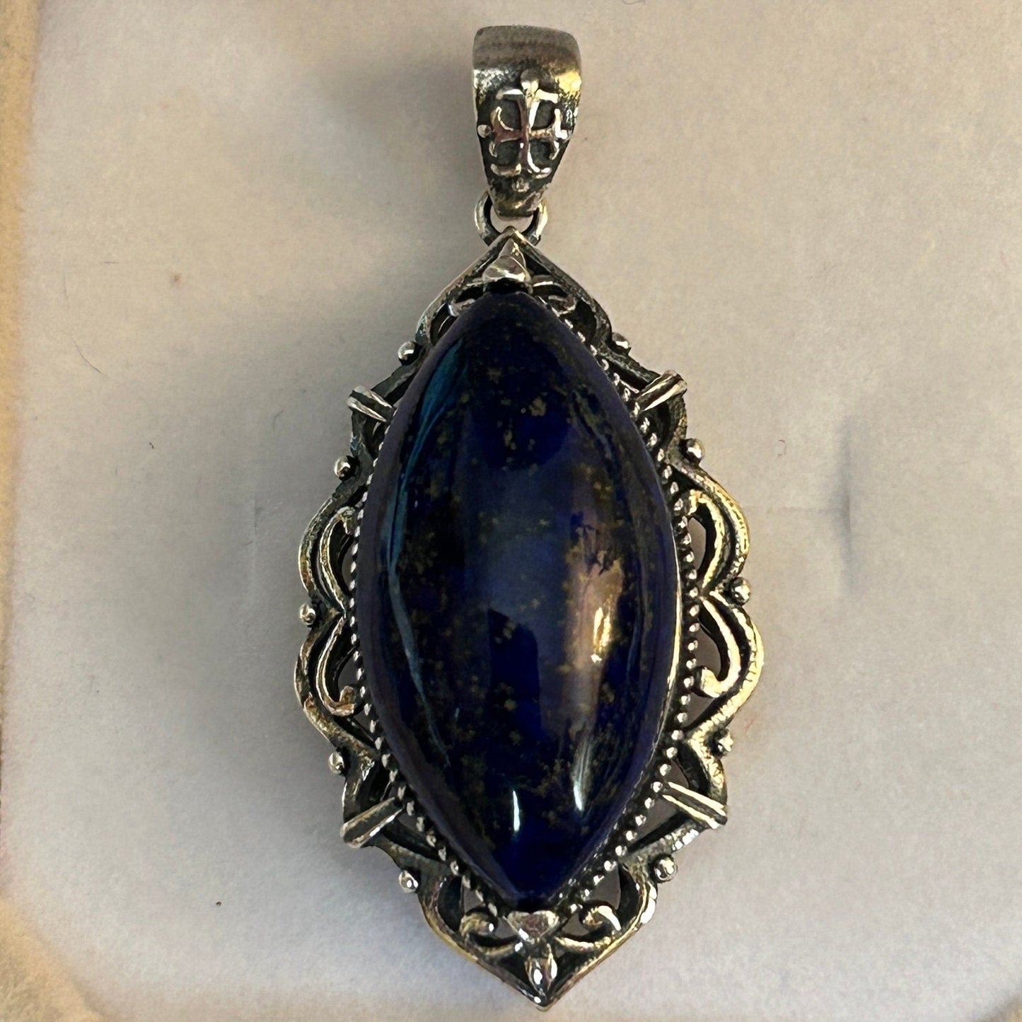 Lapis Lazuli Pendant • 925 Sterling Silver • Marquise Gemstone • Gift Box