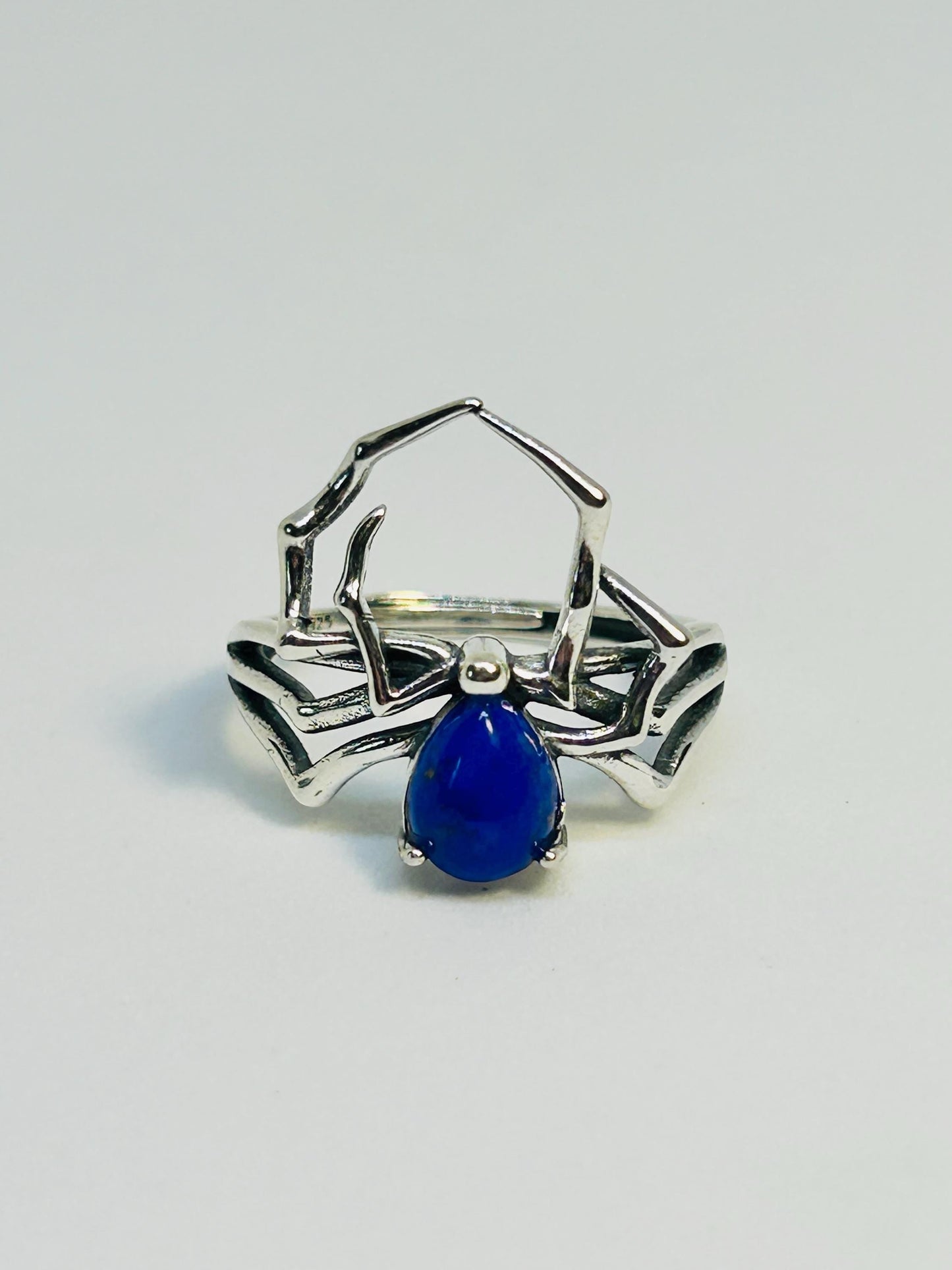 Spider Ring with Lapis Lazuli Gemstone • 925 Sterling Silver • Adjustable • Gift Box