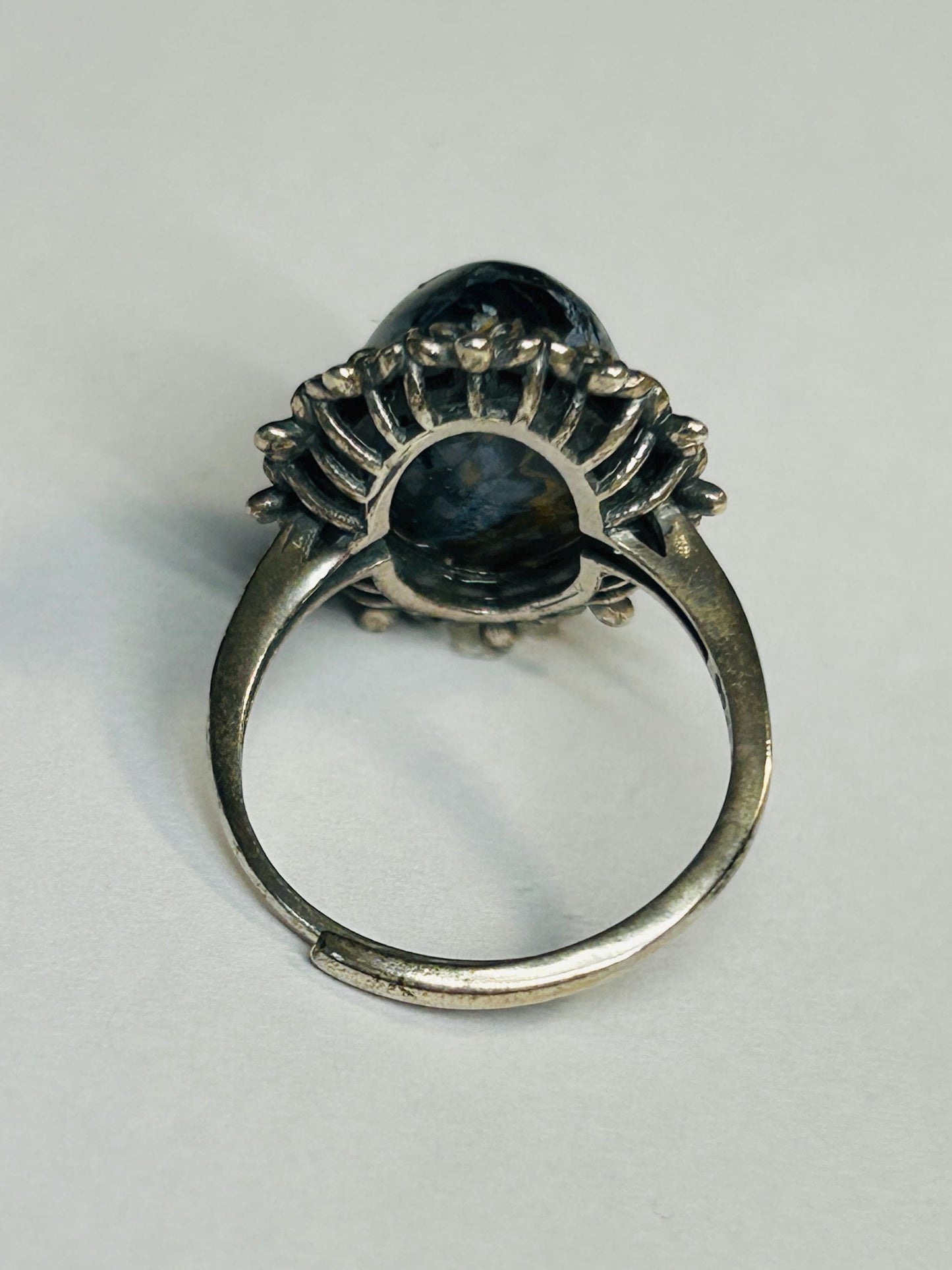 Pietersite Ring - 925 Sterling Silver - Oxidised Floral Design - Adjustable - With Gift Box