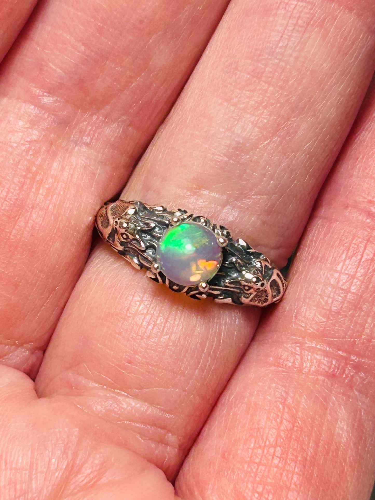 Bat Ring With Opal Gemstone - 925 Sterling Silver - Adjustable - Gift Boxed