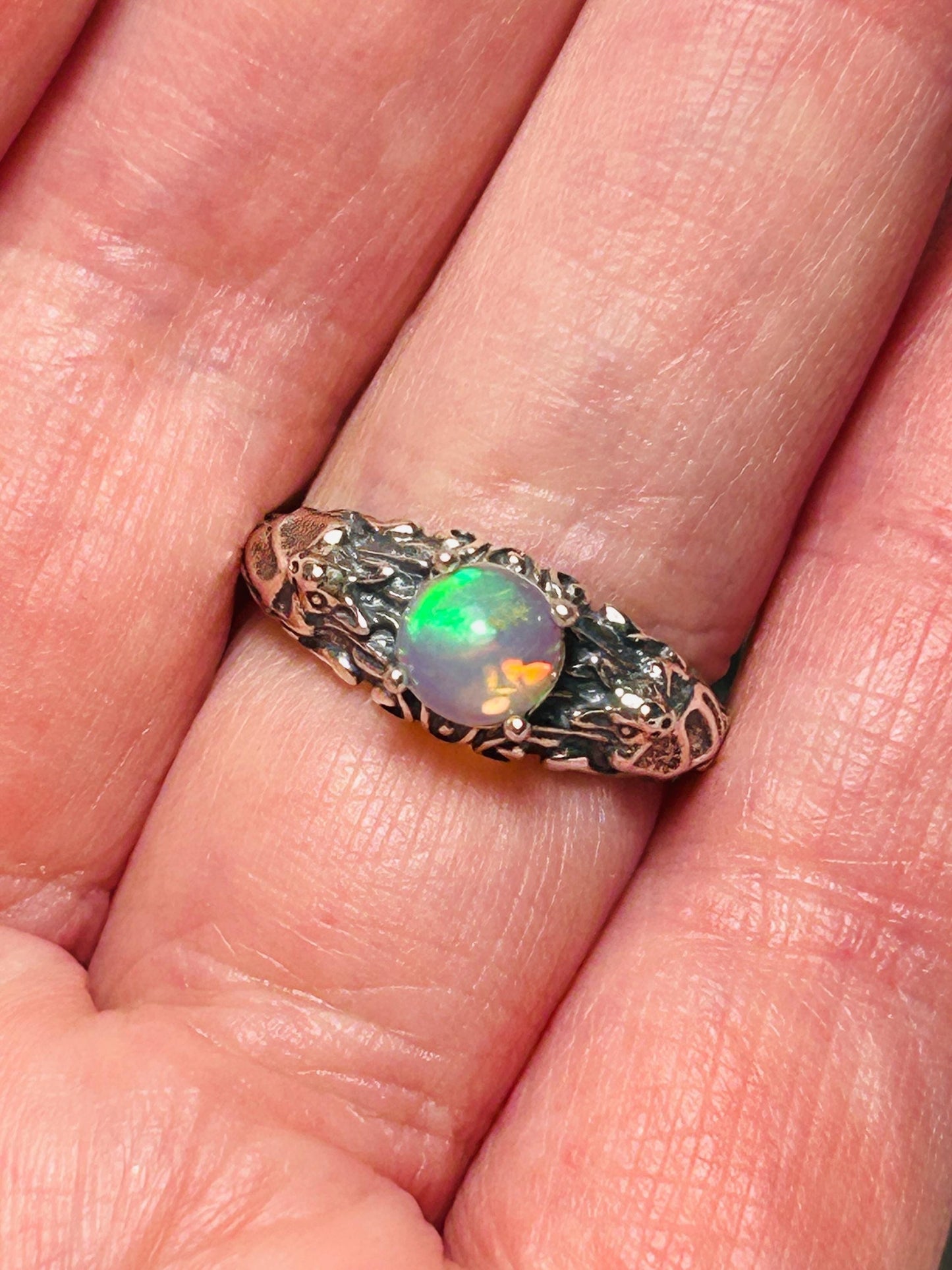 Bat Ring with Opal Gemstone • 925 Sterling Silver • Adjustable • Gift box