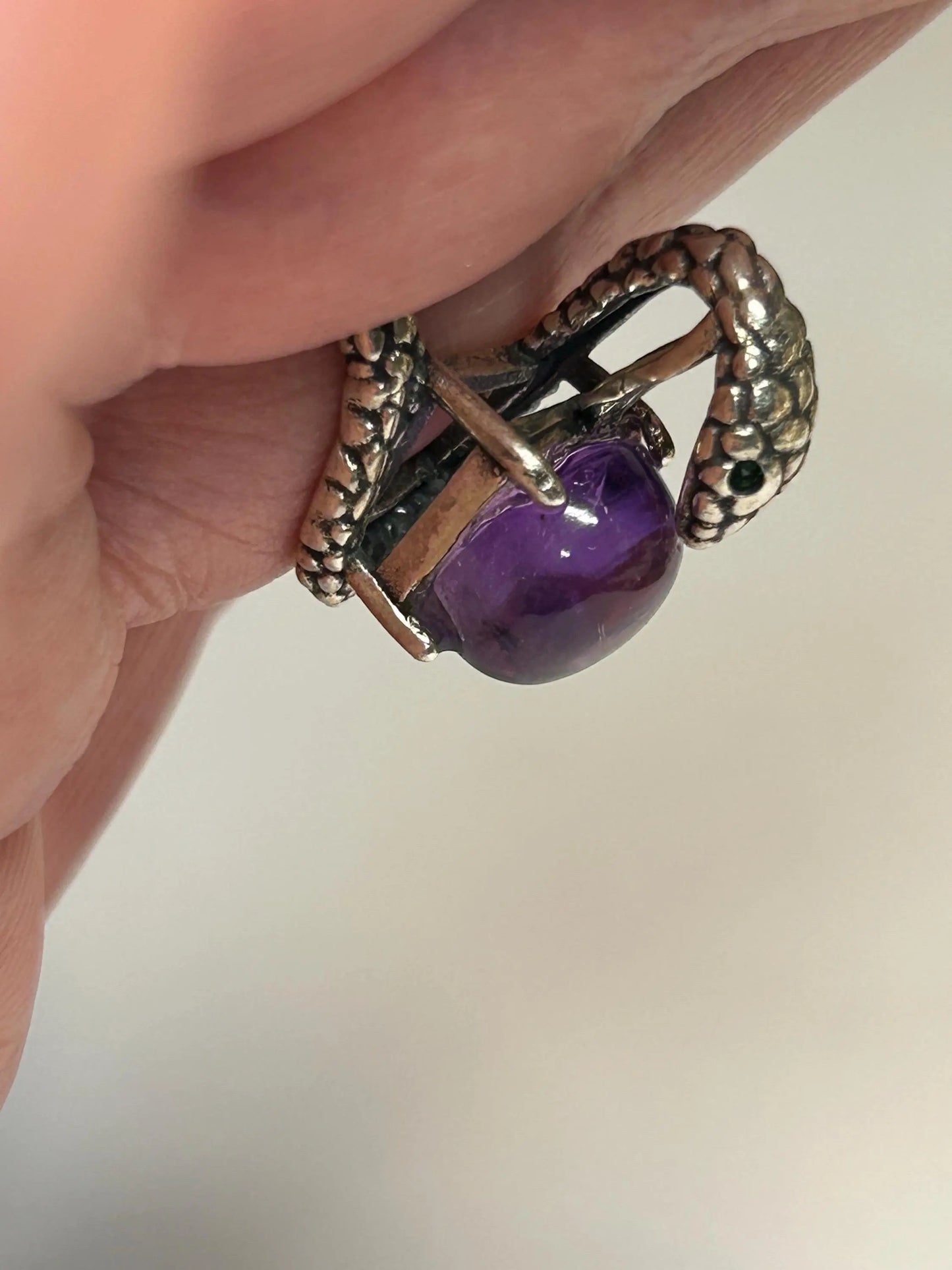 925 Silver Snake Ring with Amethyst - Adjustable Serpent Jewellery with CZ Eyes - Gift Boxed Celtic Dragon Jewellery