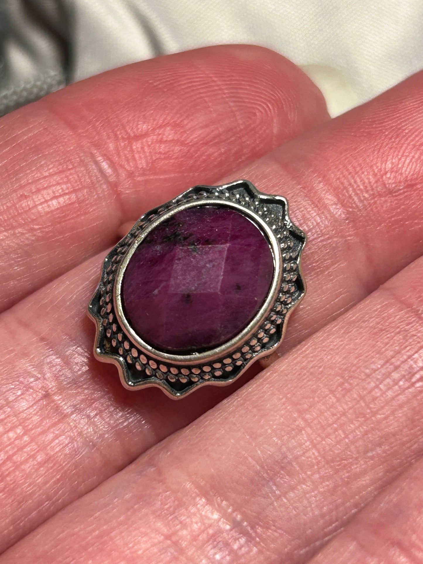 Oval Faceted Ruby Ring • 925 Sterling Silver • Adjustable • Gift Box