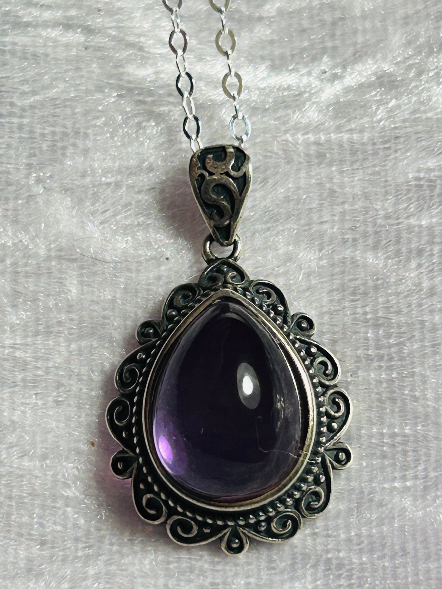 Amethyst Teardrop Pendant • 925 Sterling Silver • Gift Box