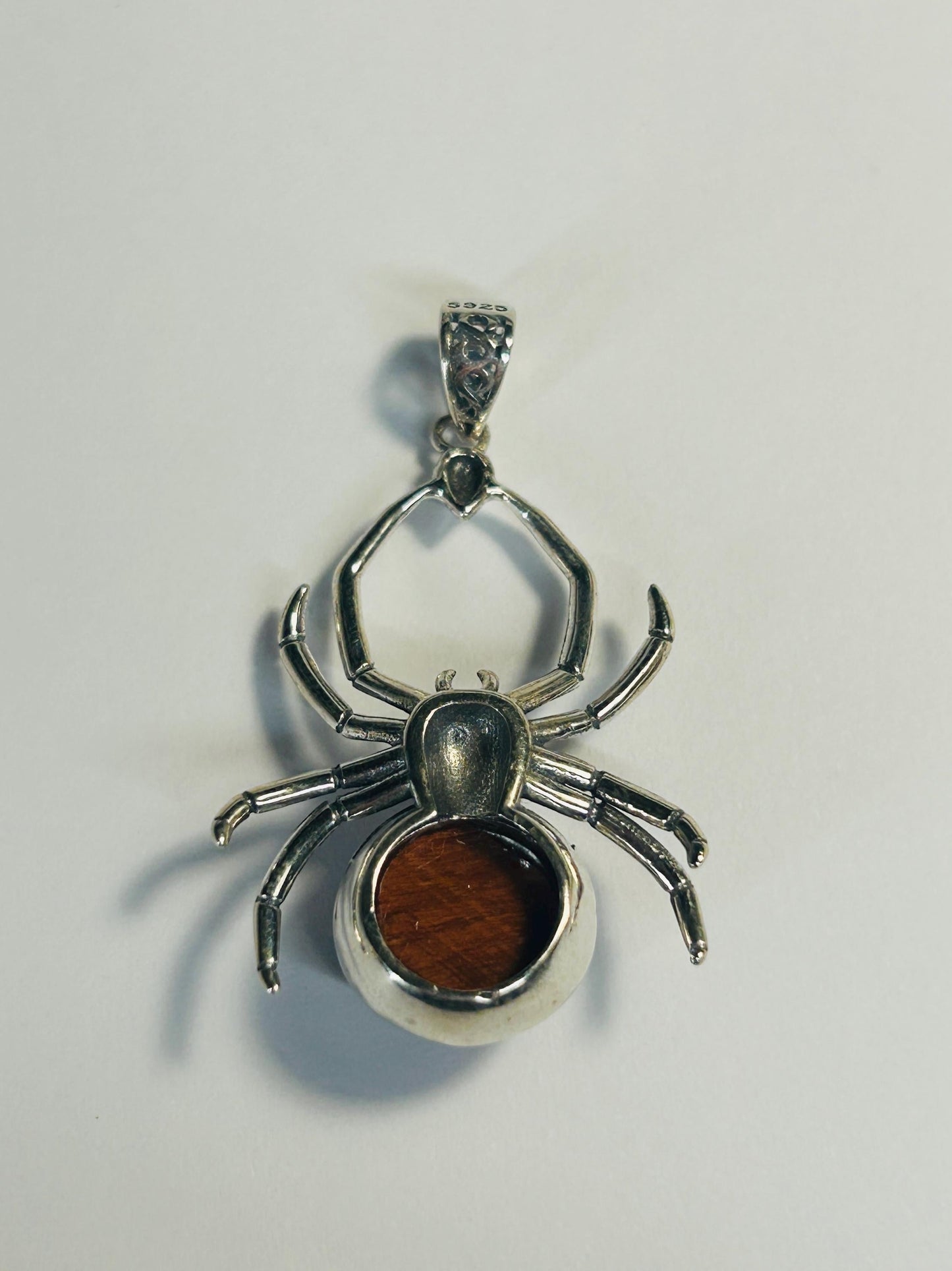 925 Silver Red Tiger's Eye Pendant • Spider Design • Giftbox