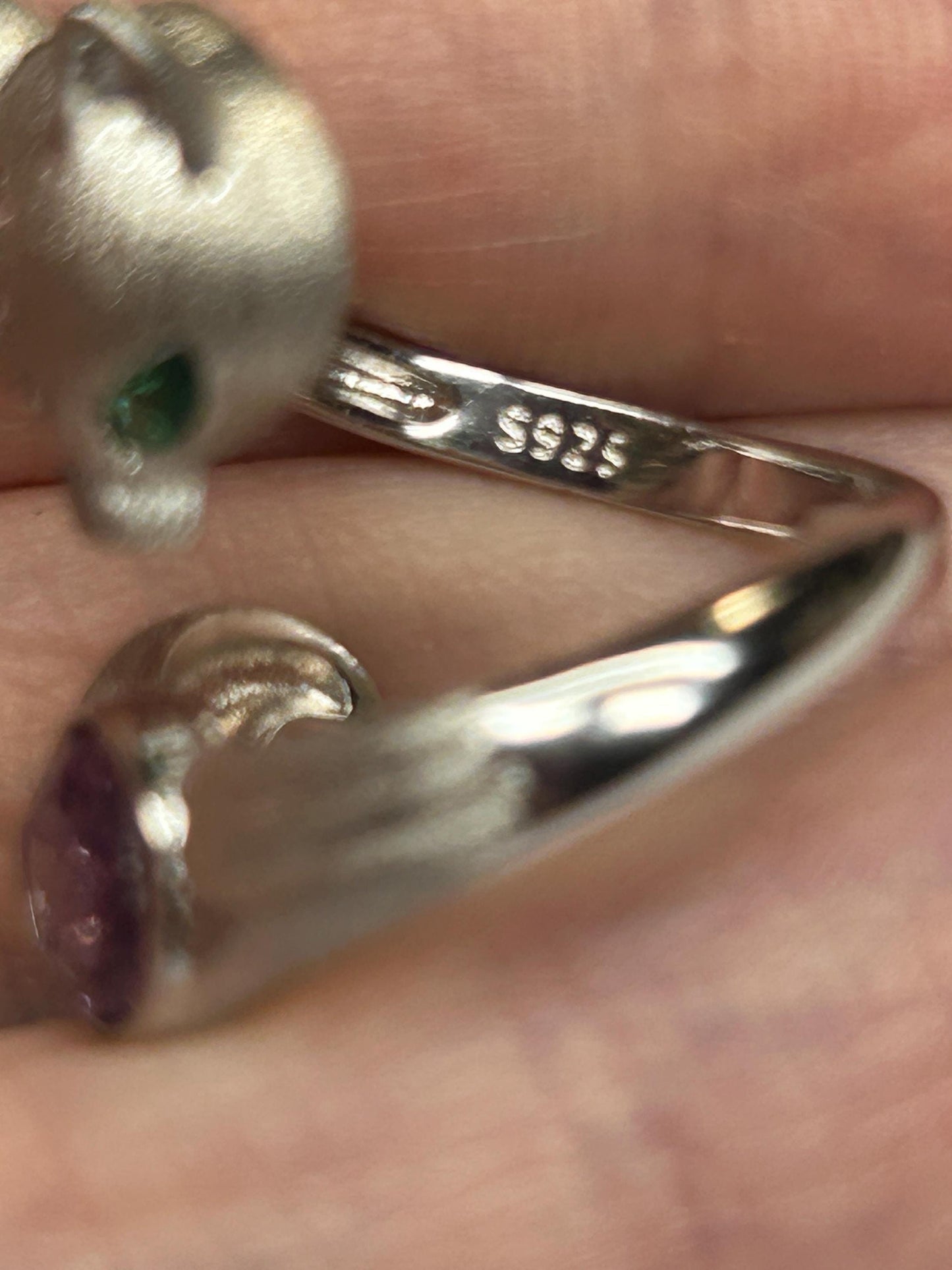 Fox Ring with Amethyst Gemstone • 925 Burnished Sterling Silver • Adjustable • with Gift Box