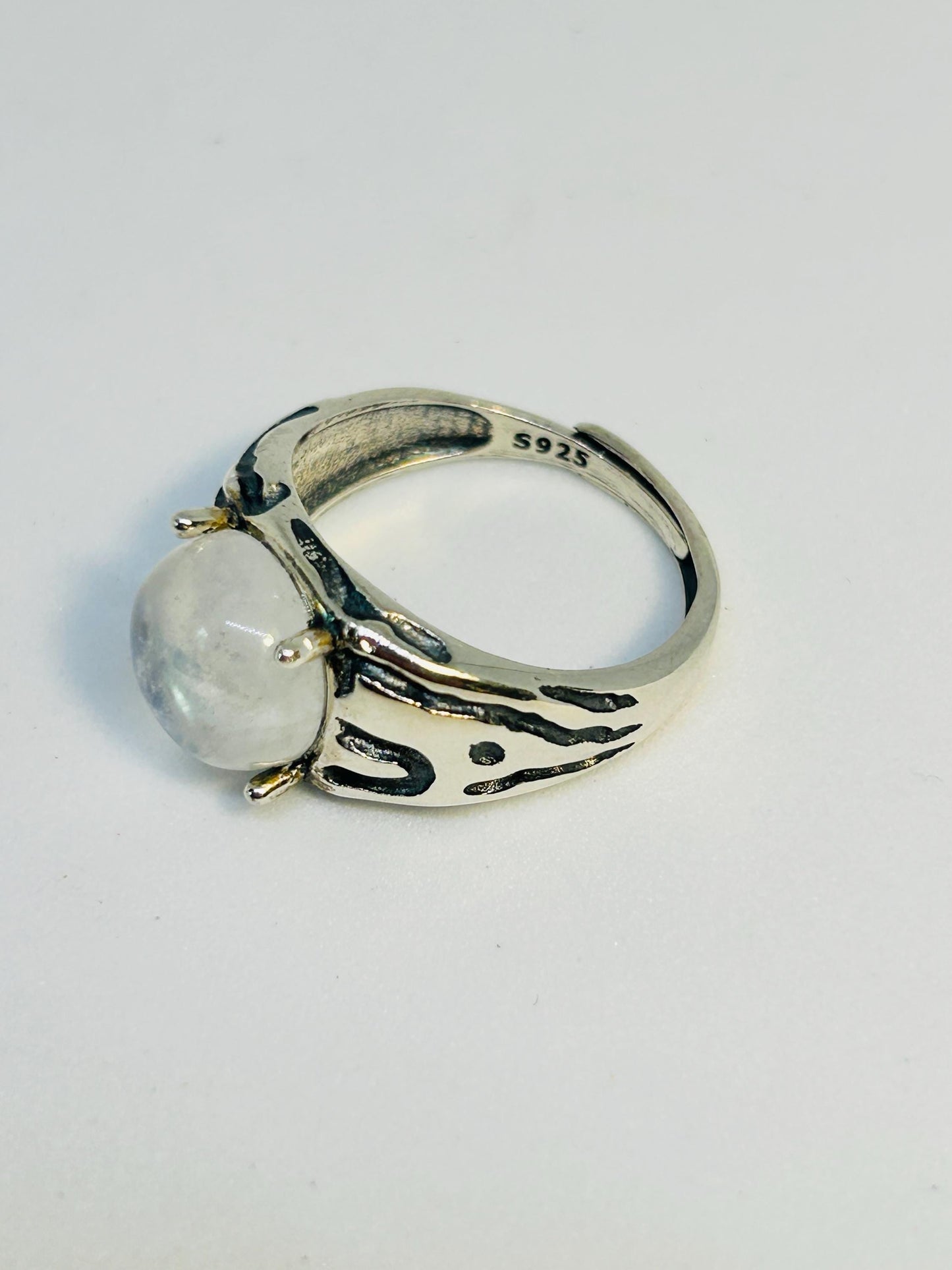 Chunky Rainbow Moonstone Ring • 925 Sterling Silver • Adjustable • Gift Box