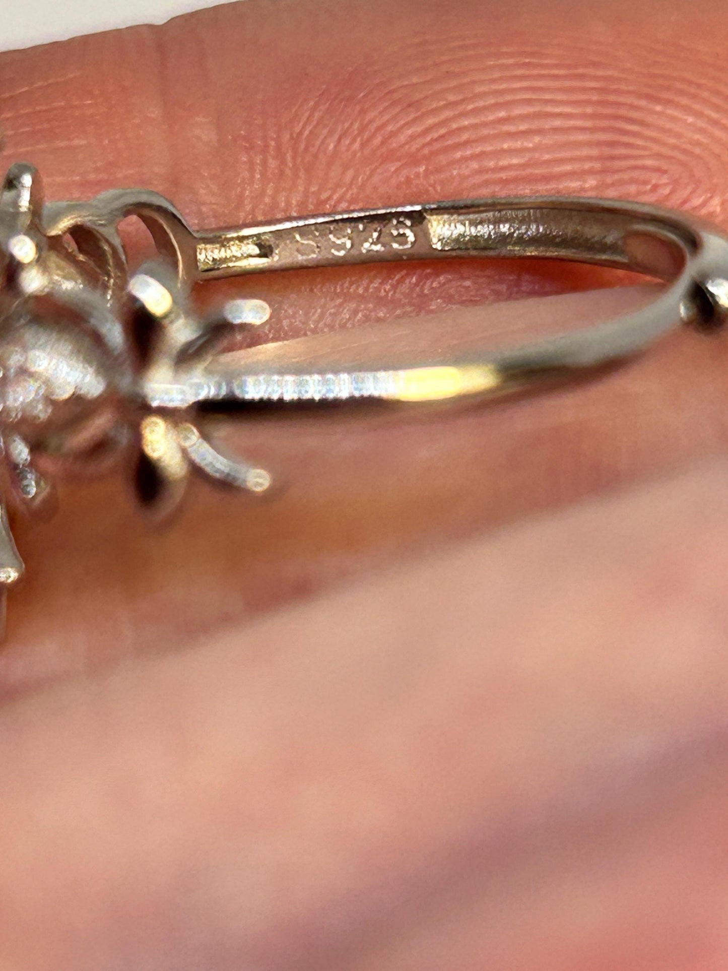 Fleur De Lys Ring with Clear Quartz Gemstone & CZ Accents • 925 Sterling Silver • Adjustable • Gift Box