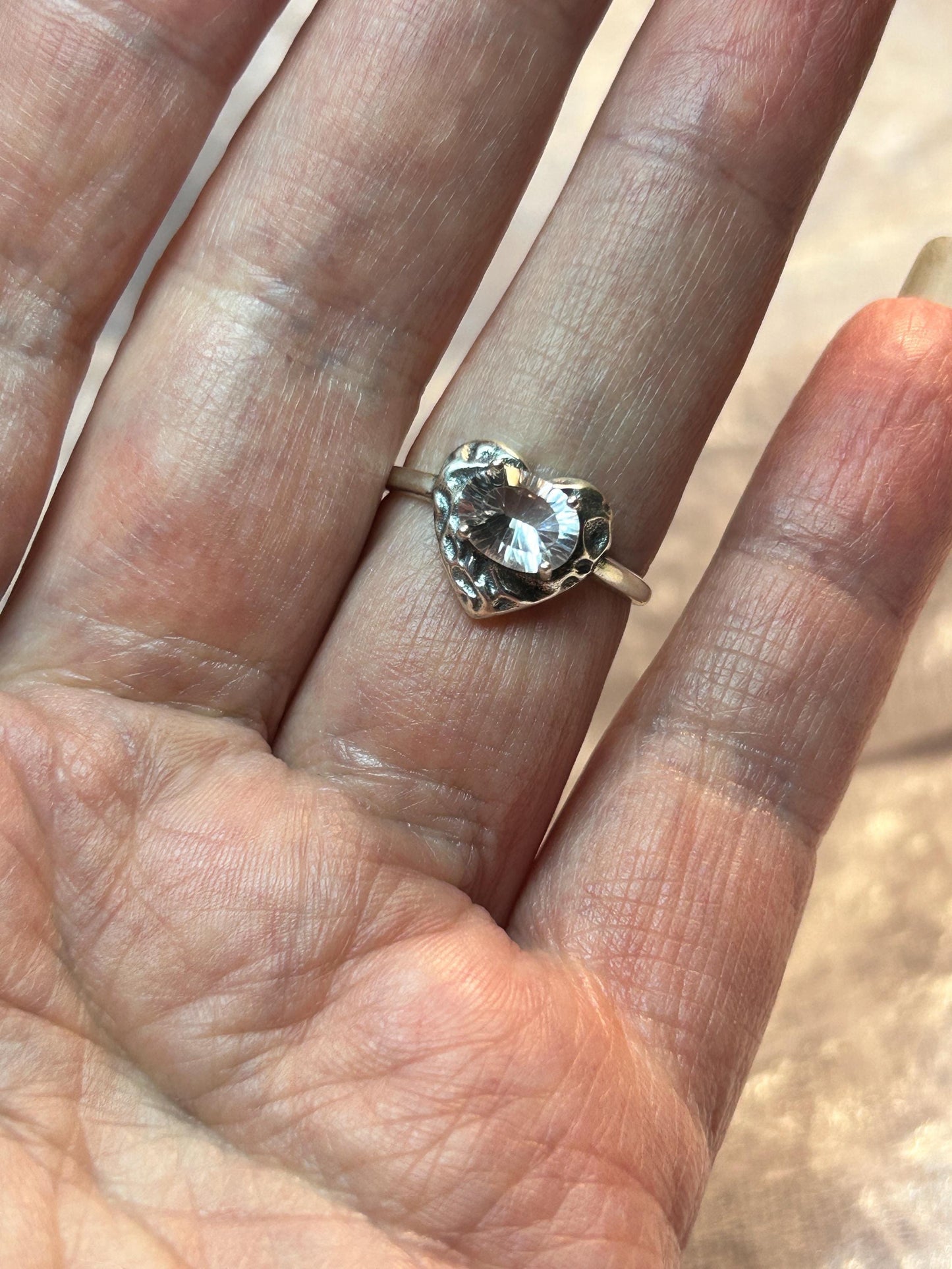 Heart Ring with Clear Quartz Gemstone • 925 Sterling Silver • Adjustable • Gift Box