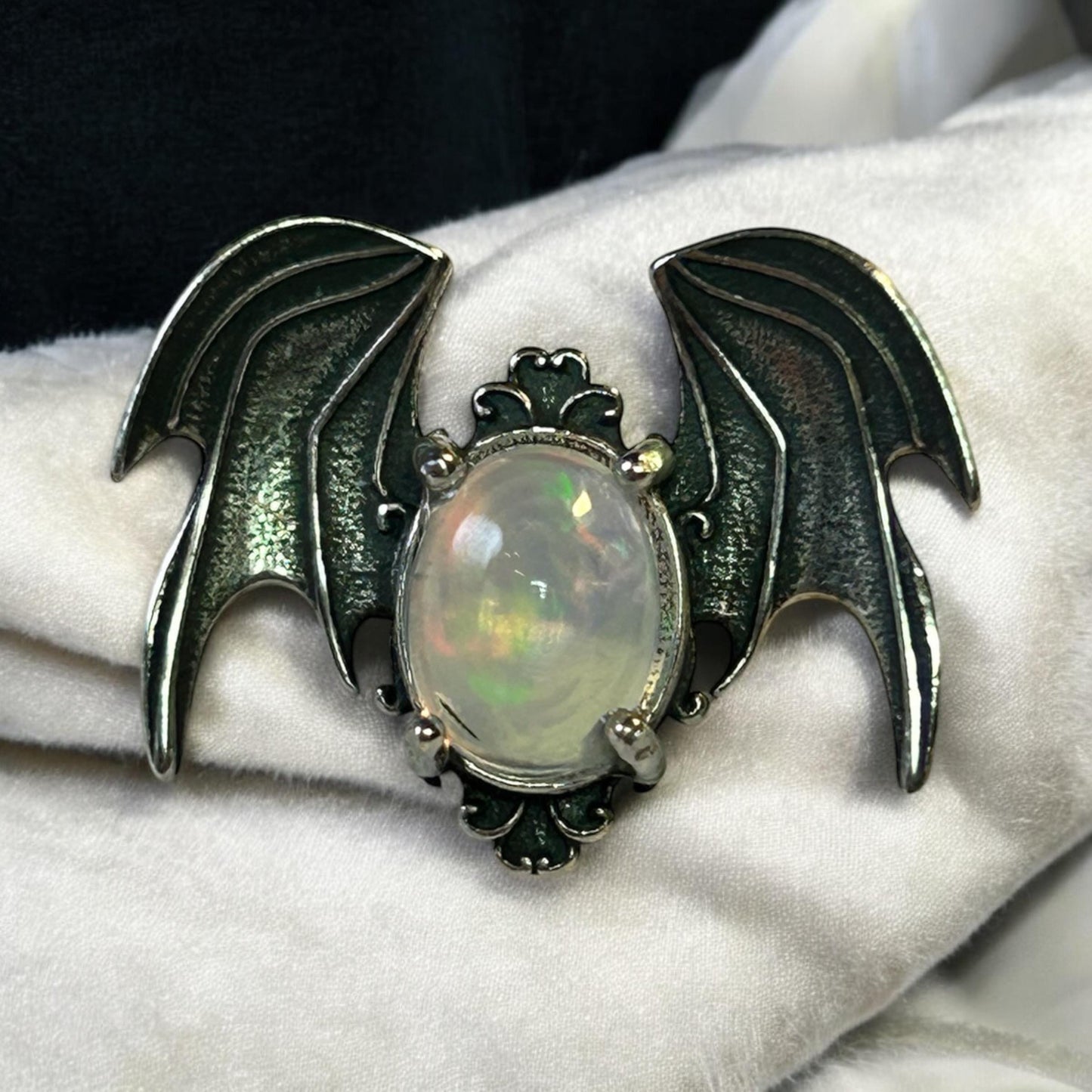Opal Bat Ring - 925 Sterling Silver - Adjustable - Supplied With Gift Box