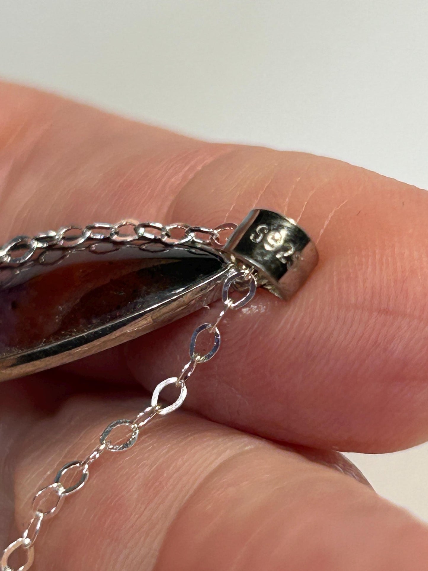 925 Silver Cacoxenite Amethyst Pendant • Marquise Cut • With Gift box
