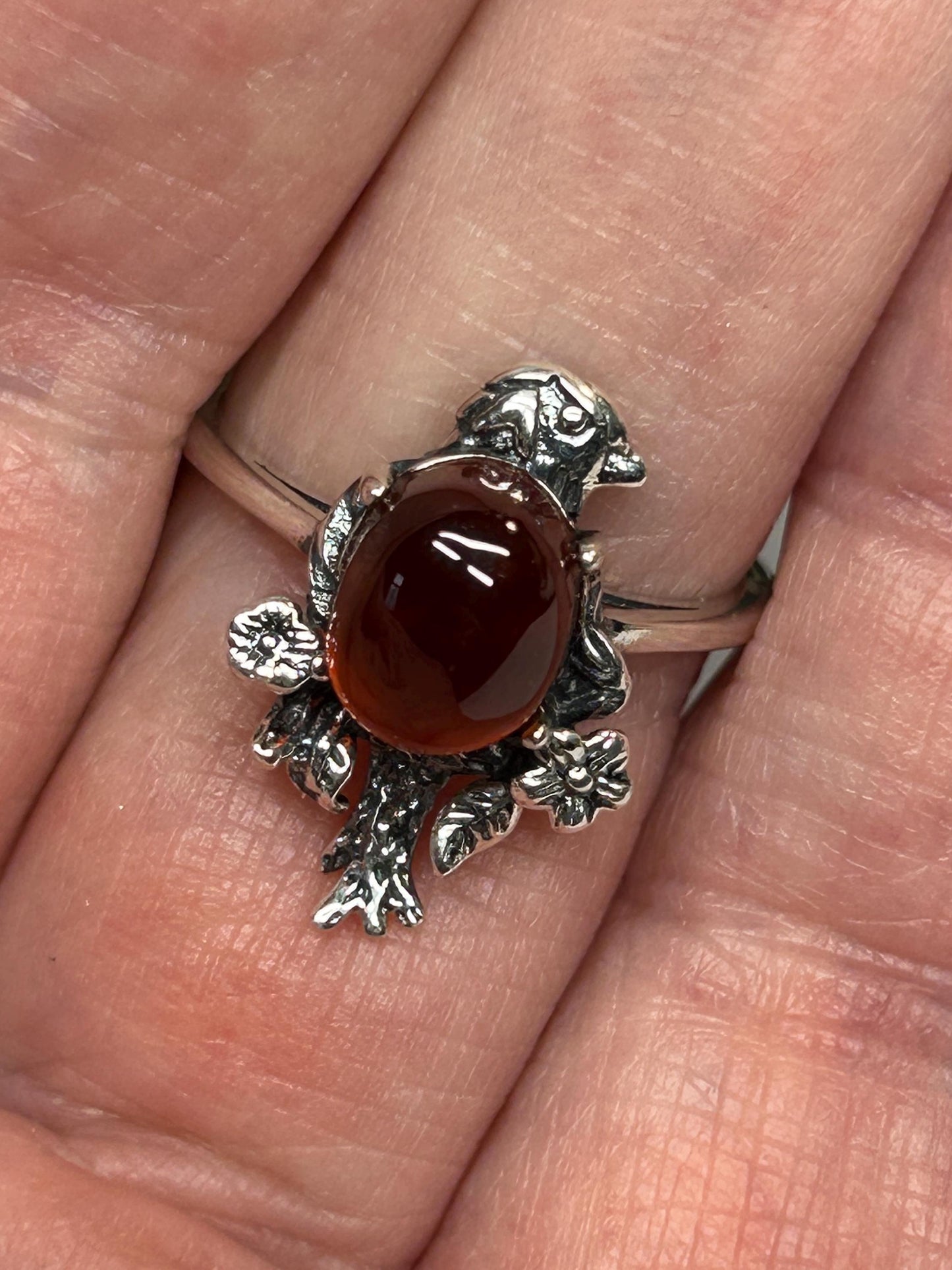 Bird Ring with Garnet Gemstone • Adjustable 925 Sterling Silver with Gift Box