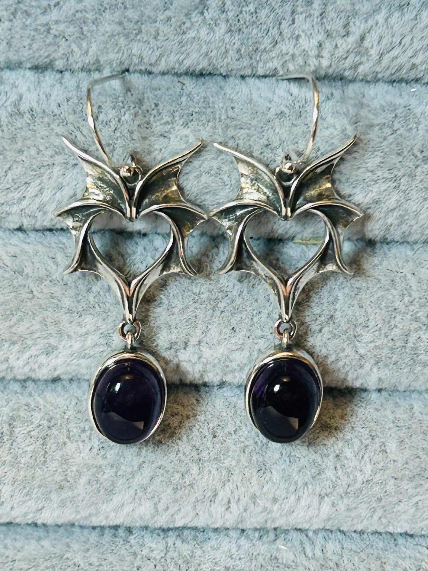 Pair Bat Earrings With Amethyst Gemstone - 925 Silver Dangle Earrings  - Giftboxed