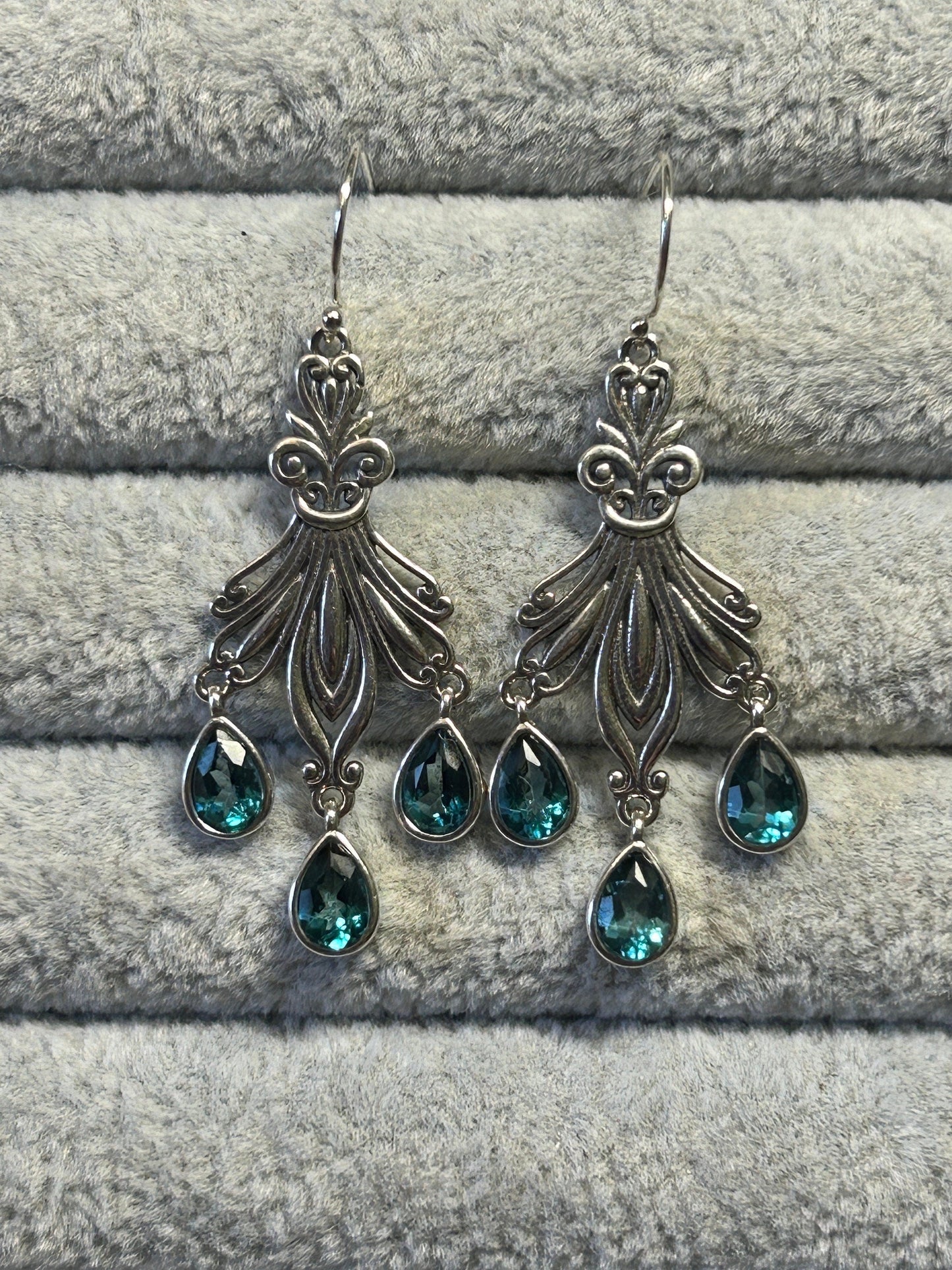 Blue Topaz Dropper Earrings • 925 Sterling Silver • Gift Box