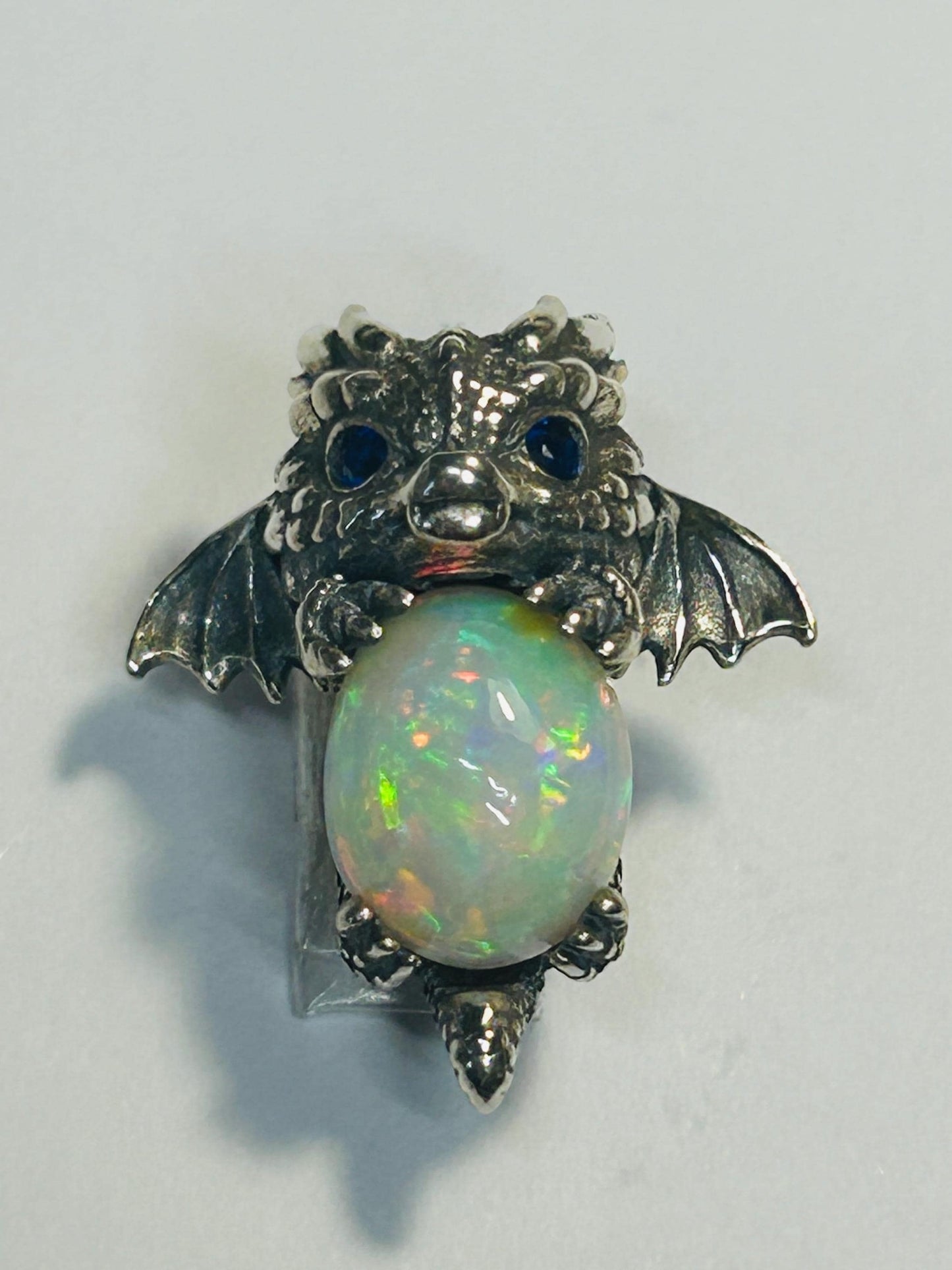 Baby Dragon Pendant with Opal Gemstone • 925 Sterling Silver • with Gift box