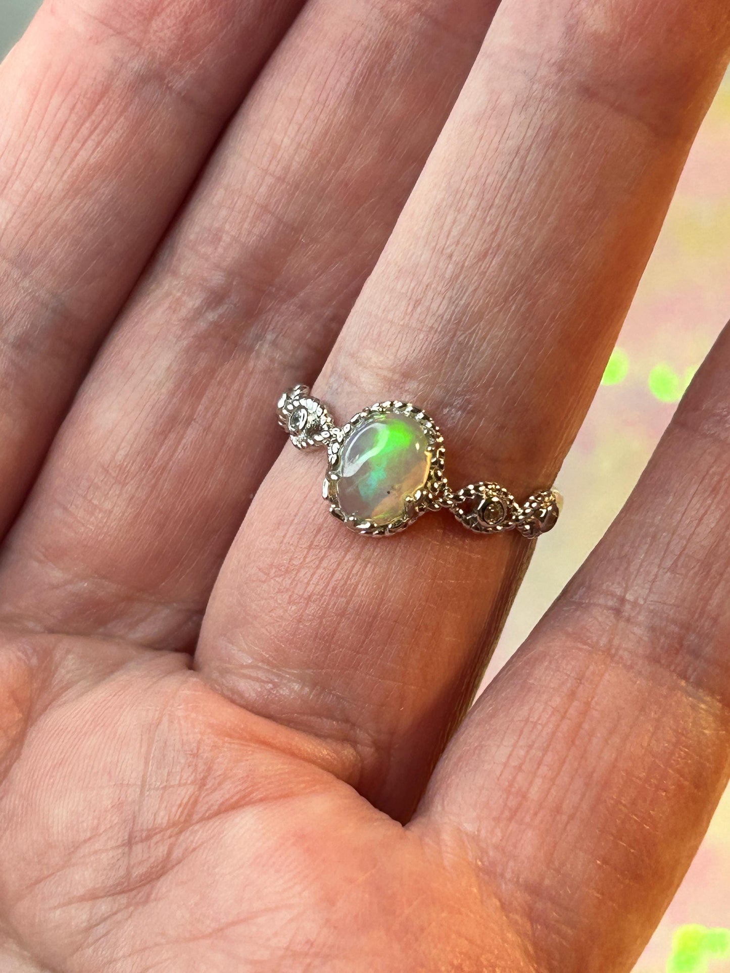 Infinity Design Ring with Rainbow Opal Gemstone • 925 Sterling Silver • Adjustable • Gift Box