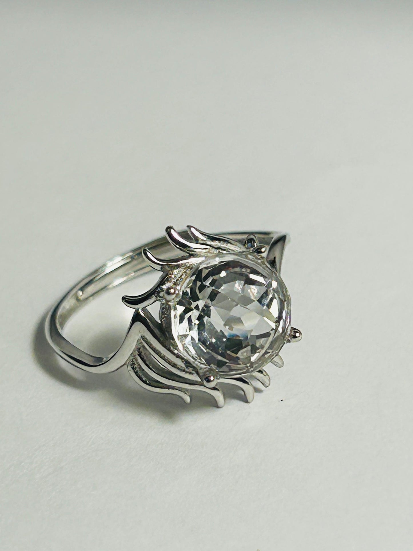 Faceted Clear Quartz Ring • 925 Sterling Silver • Adjustable • Gift box