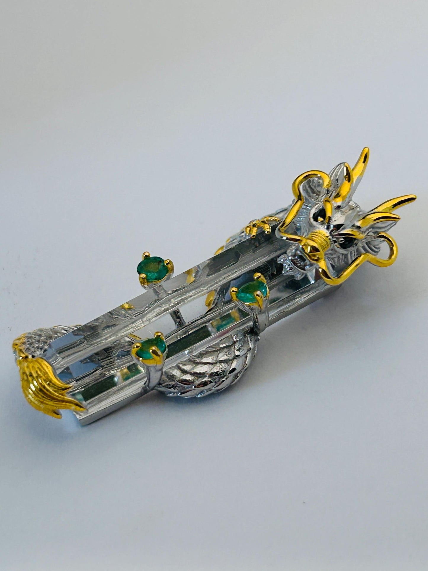 Sterling Silver Dragon Pendant | 925 Necklace | Clear Quartz Crystal Point Jewellery | Gift Boxed