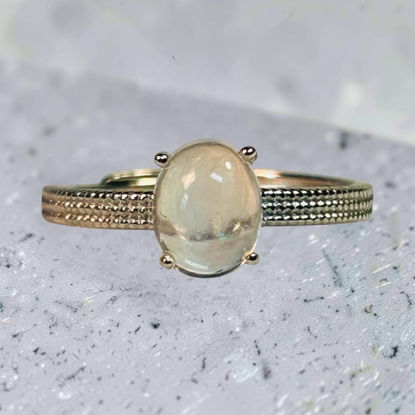 White Moonstone Ring • 925 Sterling Silver • Adjustable • Gift Box