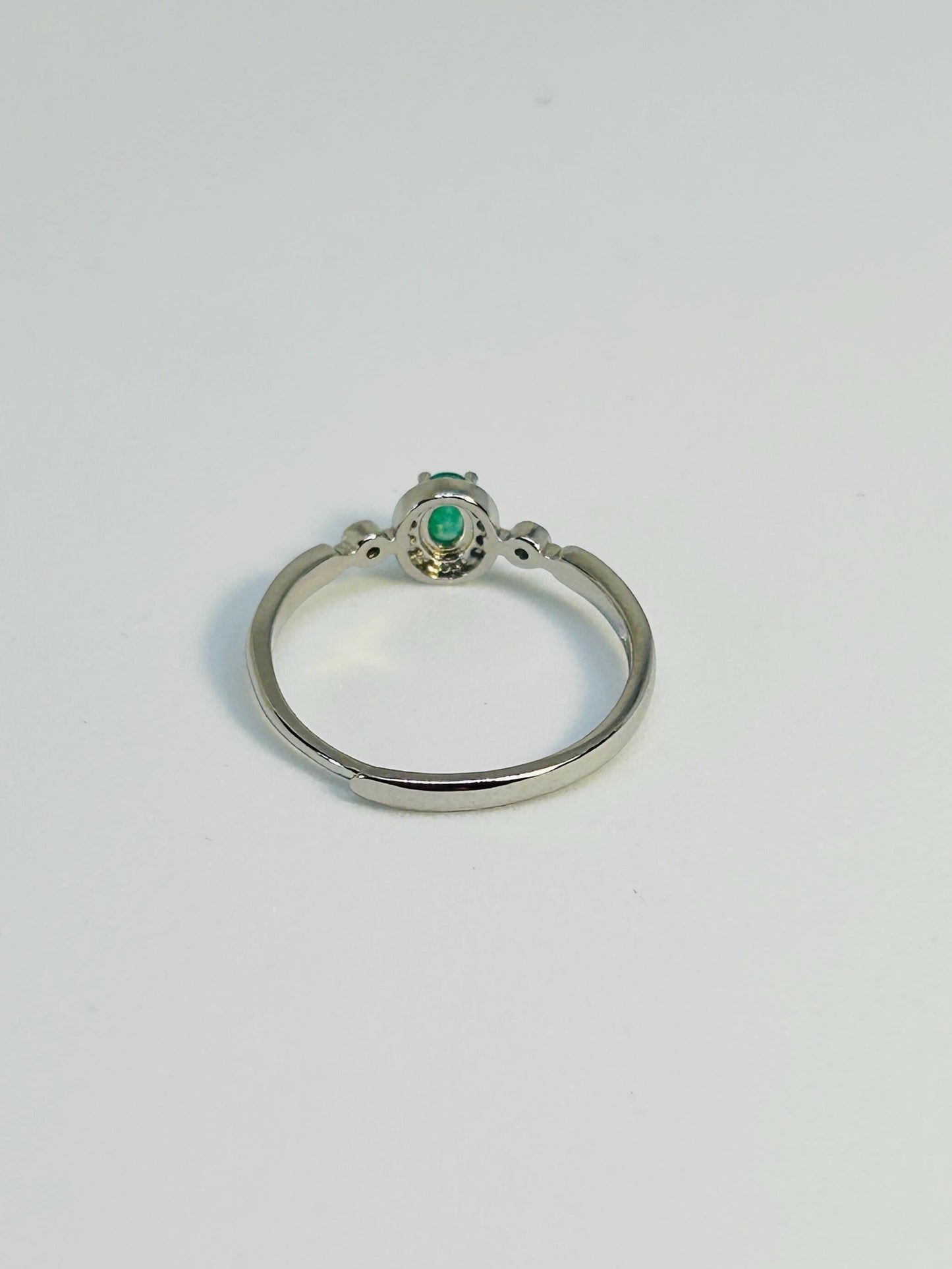 Dainty Stacking Ring with Emerald Gemstone & CZ Accents • 925 Sterling Silver • Adjustable • Gift Box