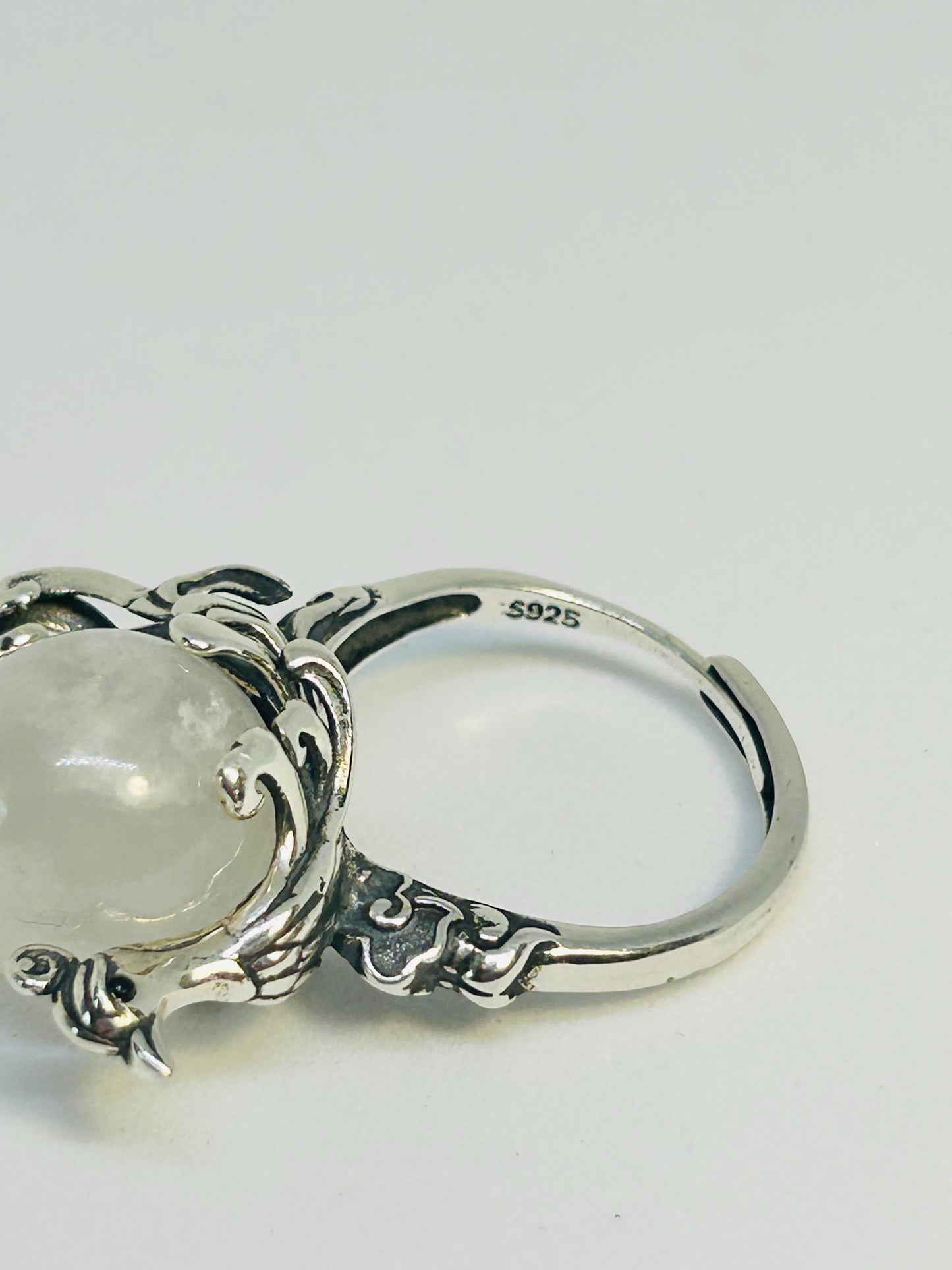 Large Phoenix Ring with Moonstone Sphere Gemstone • 925 Sterling Silver • Adjustable • Gift Box