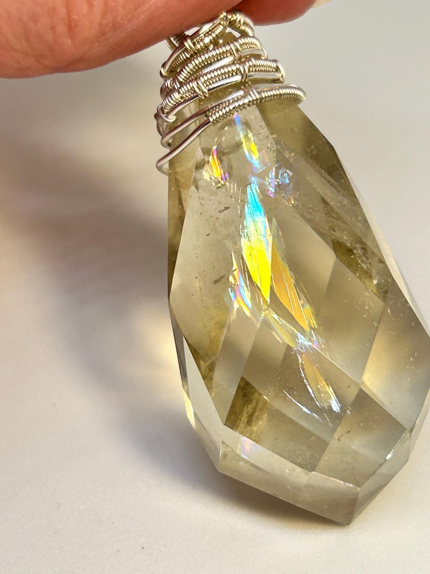 Faceted Citrine Pendant with Garnet Bead • Wire Wrapped Teardrop • Gift Box