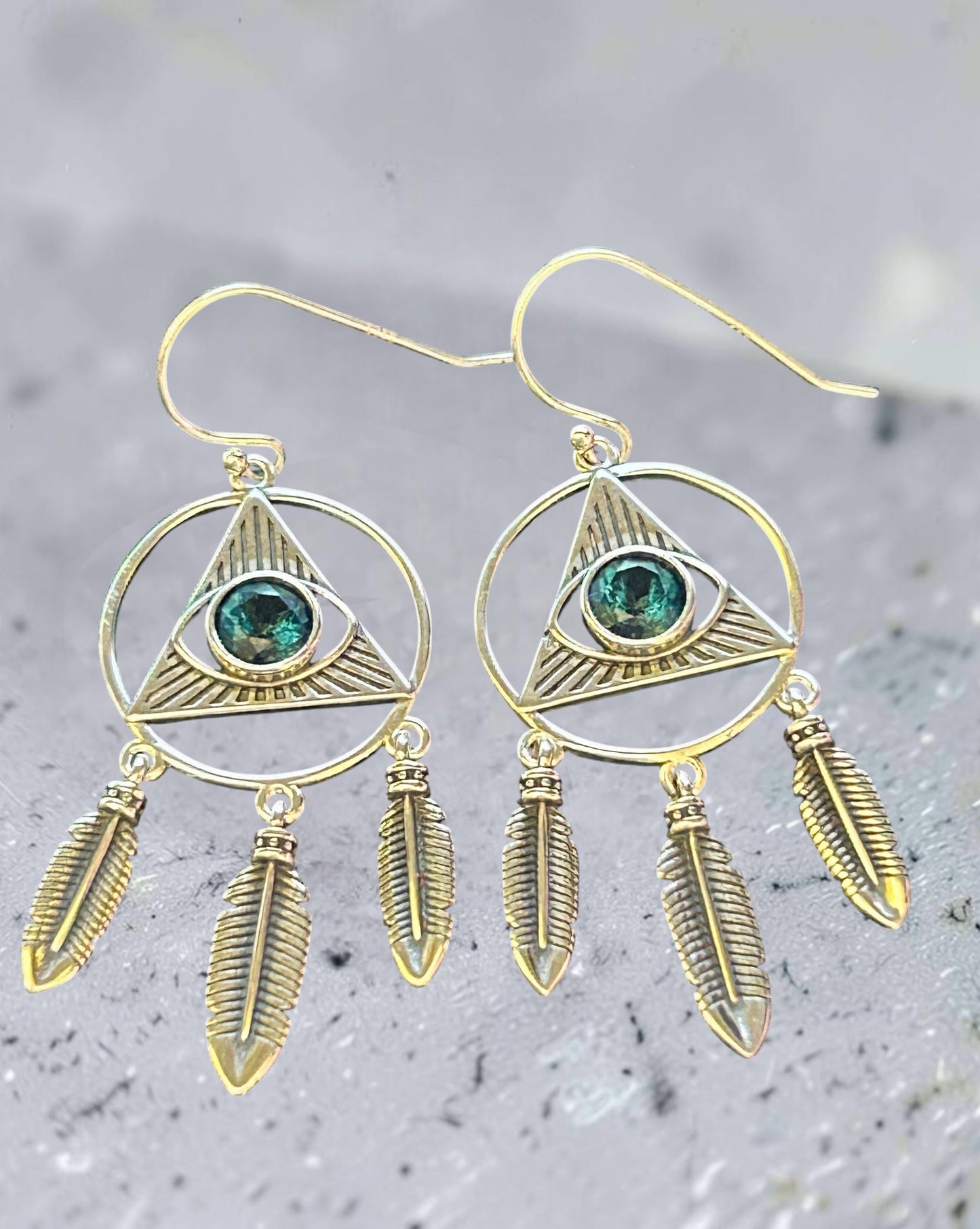 Evil Eye Dreamcatcher Earrings with Blue Topaz Gemstones • 925 Sterling Silver • Gift Box