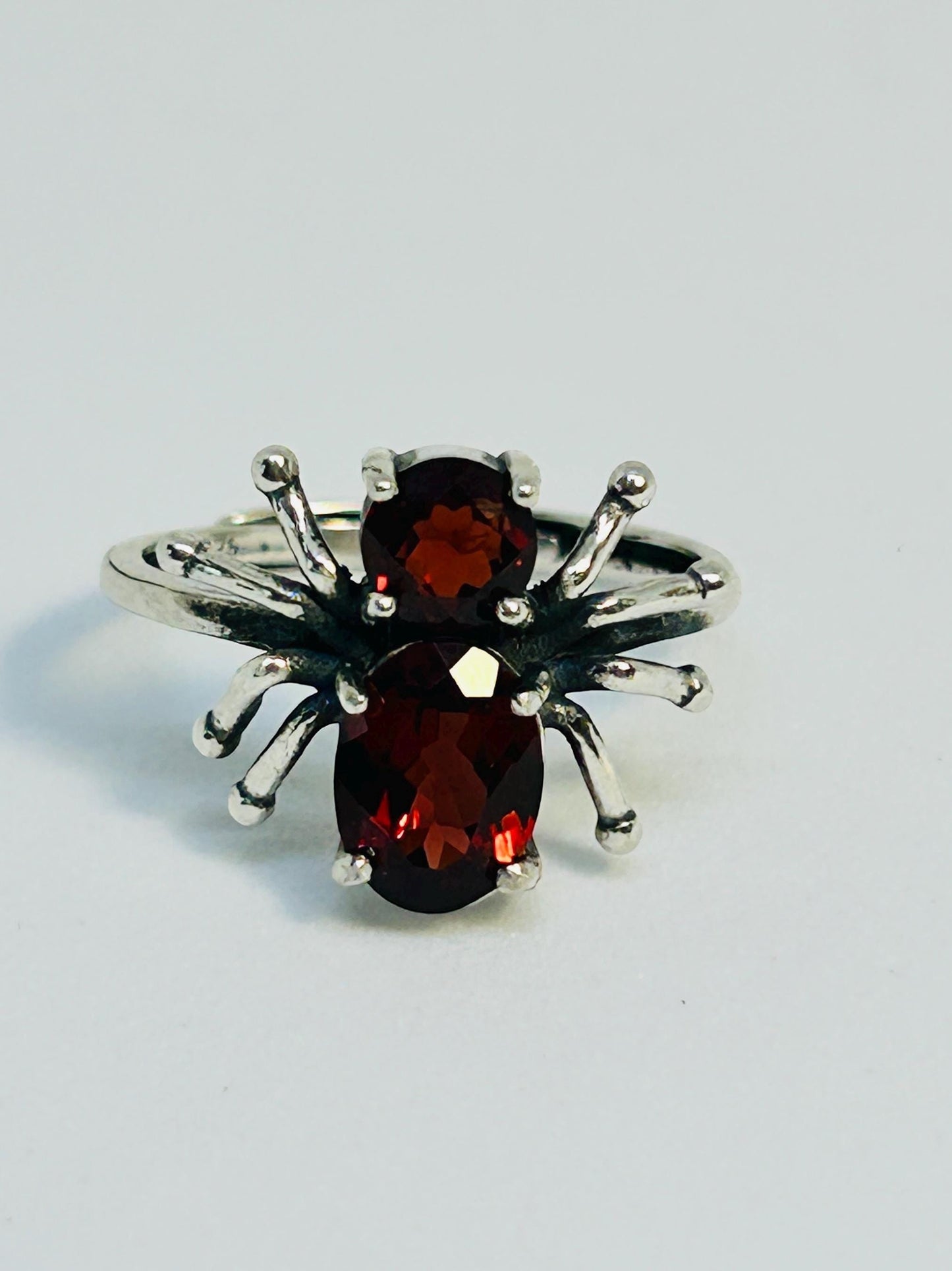 Spider Ring with Red Garnet Gemstones • 925 Sterling Silver • Adjustable • Gift Box
