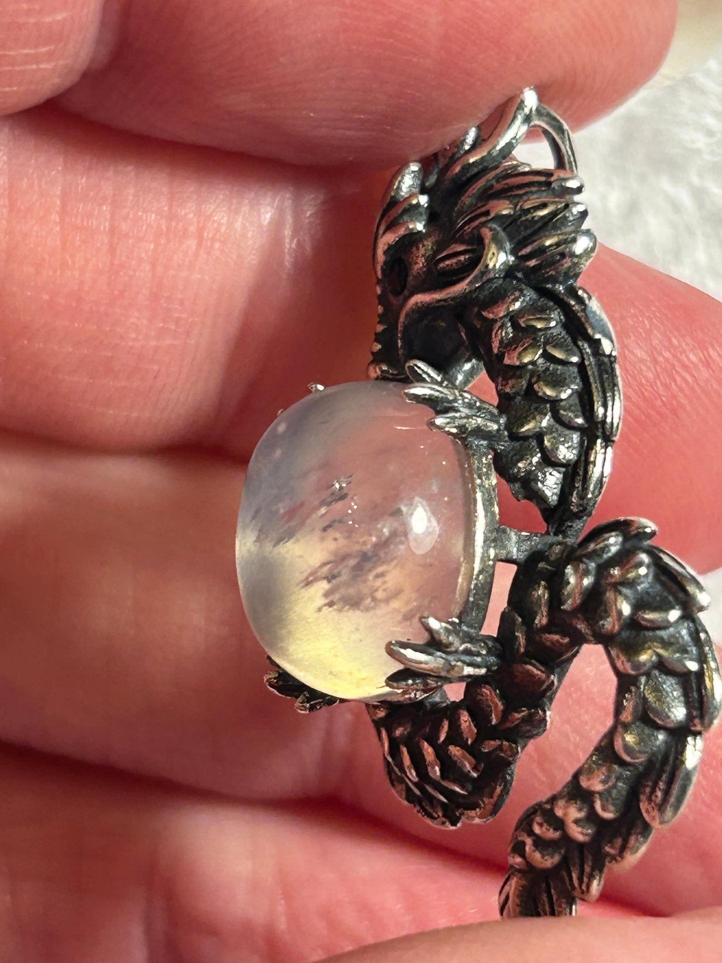 Dragon Pendant Made of 925 Silver With Labradorite Crystal Gemstone - Supplied In Gift Box