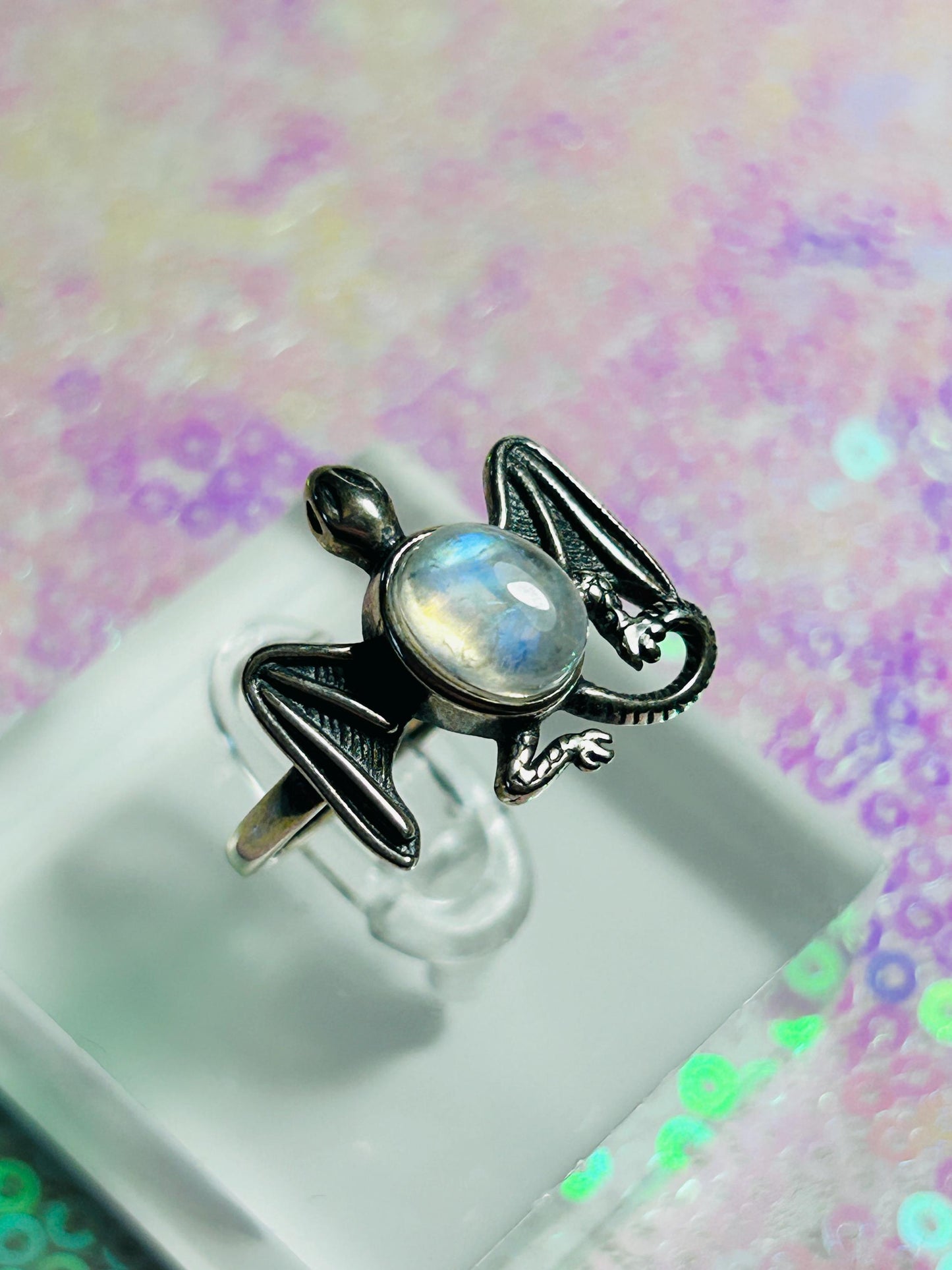 Labradorite Dragon Ring: 925 Sterling Silver, Adjustable Band