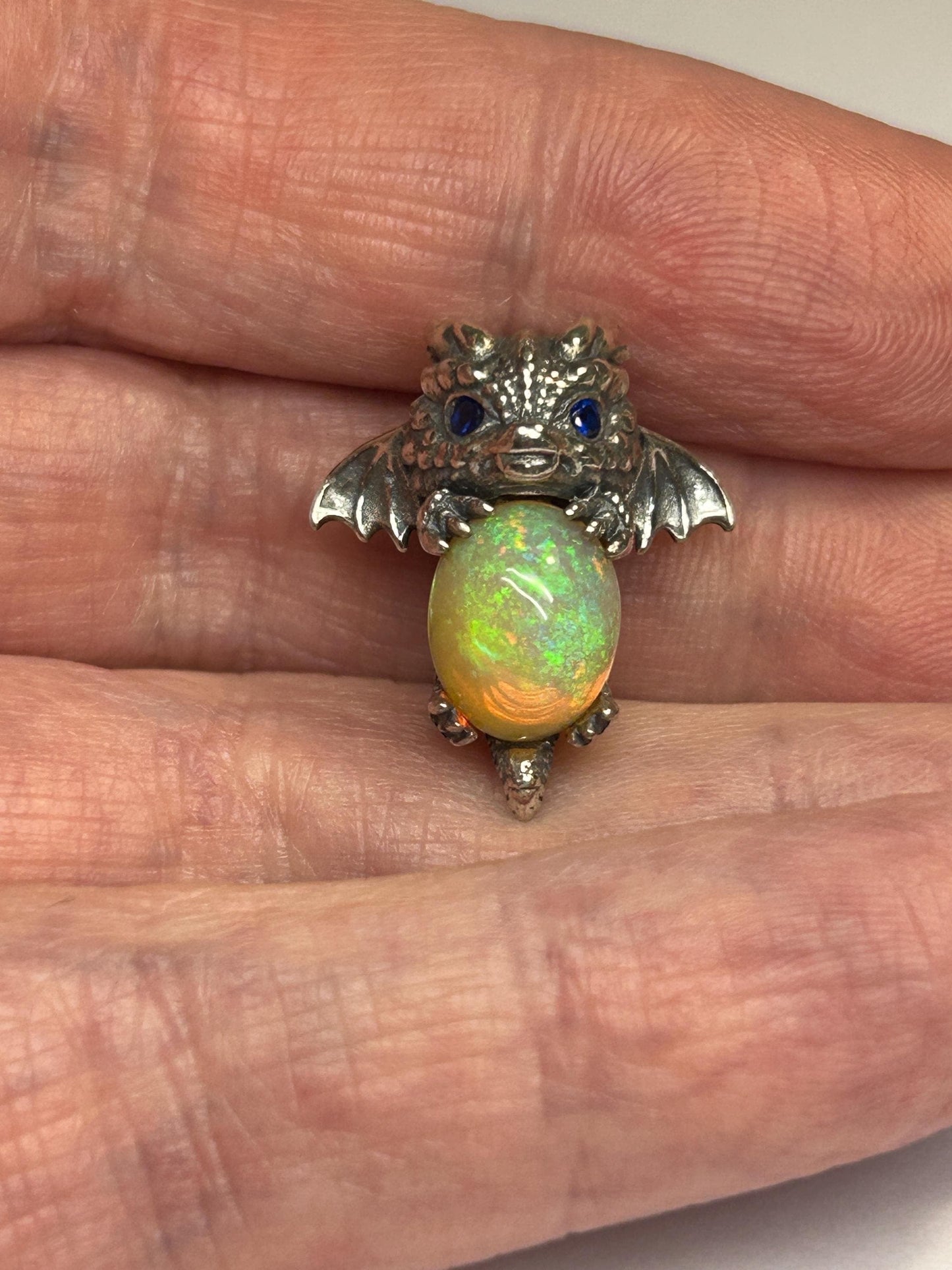 Baby Dragon Pendant with Opal Gemstone • 925 Sterling Silver with Gift box