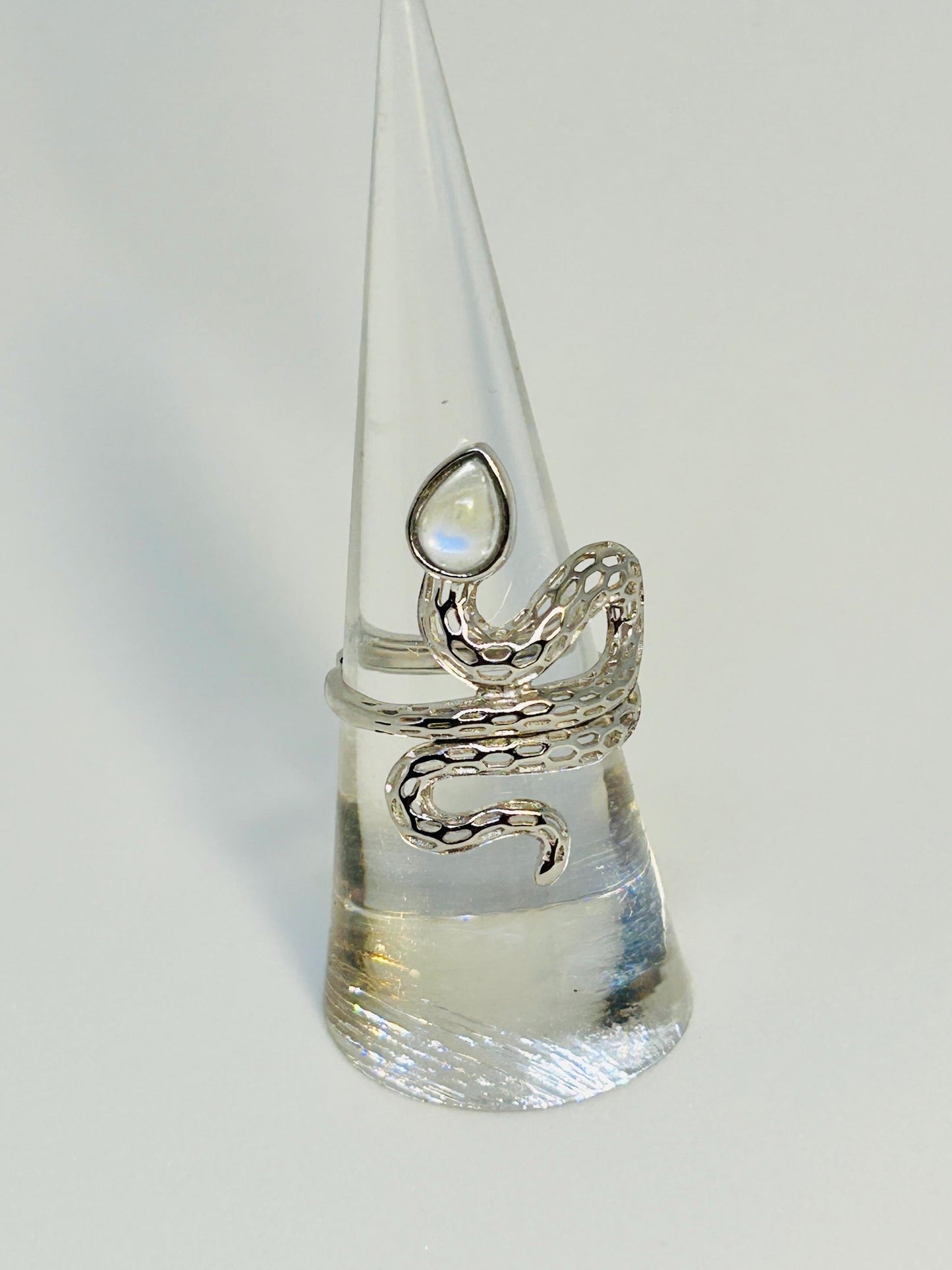 Snake Ring with Moonstone Gemstone • 925 Sterling Silver • Adjustable • Gift Box