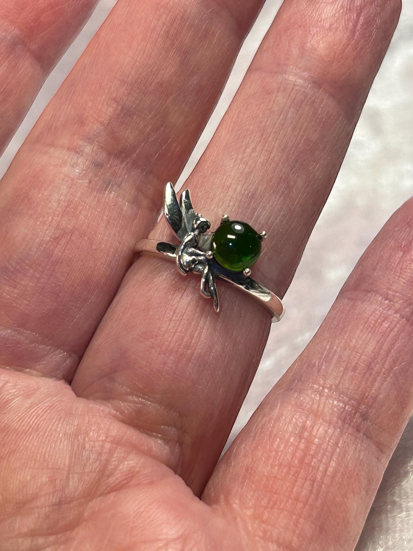Fairy Ring with Chrome Diopside Gemstone • 925 Sterling Silver • Adjustable • Gift Box
