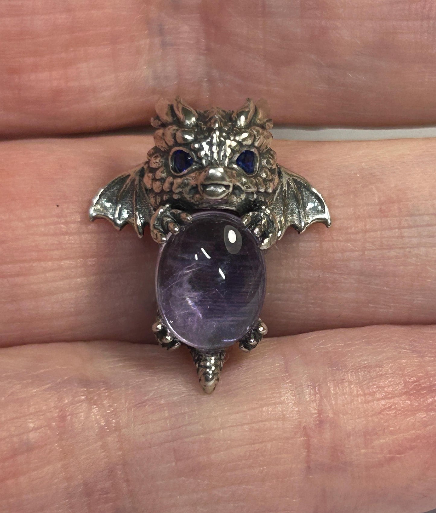 925 Silver Amethyst Ring • Baby Dragon Design • Adjustable • Giftbox